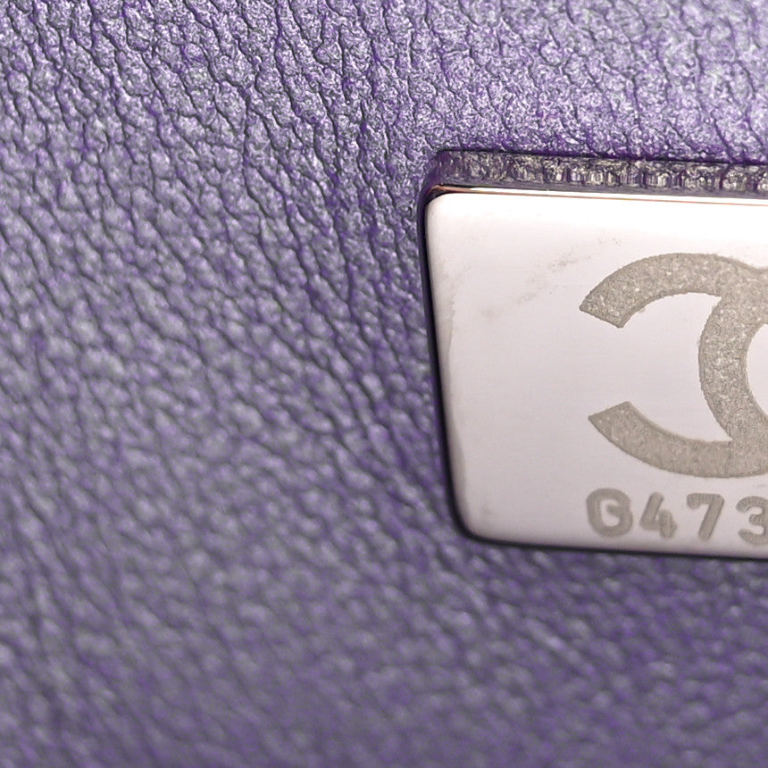 Metallic Lambskin Quilted Medium Double Flap Purple