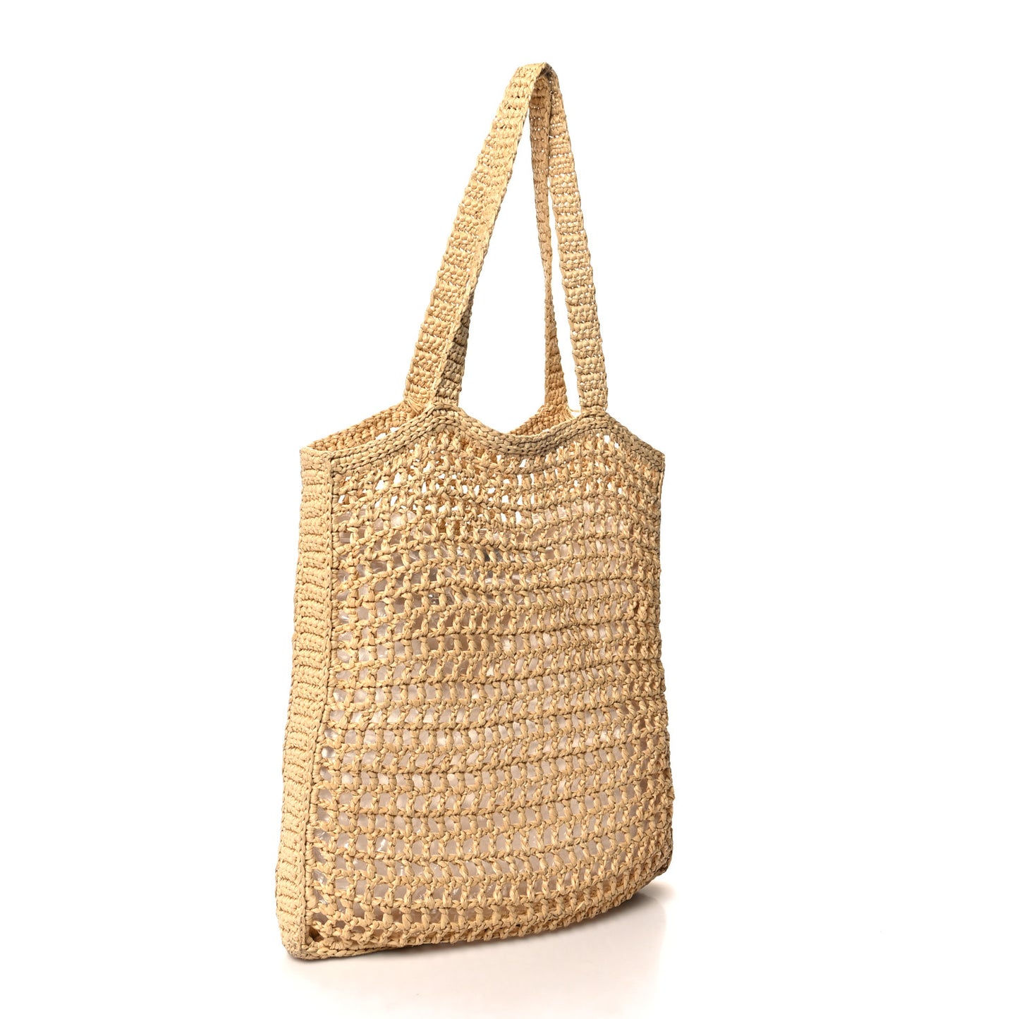 Yarn Raffia Effect Crochet Logo Embroidered Tote Bag Naturale