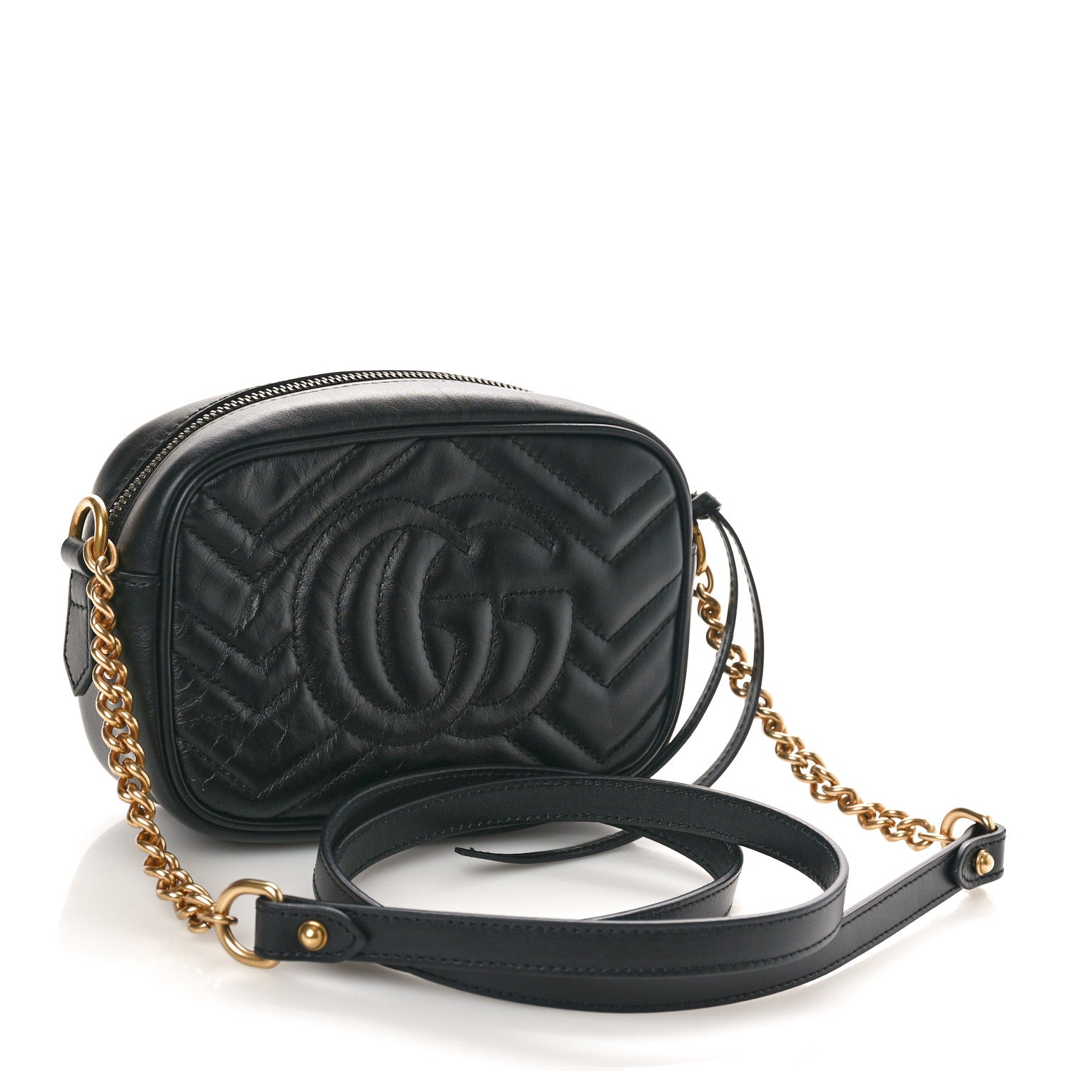 Gucci Calfskin Matelasse Mini GG Marmont Chain Shoulder Bag Black 2 of 10