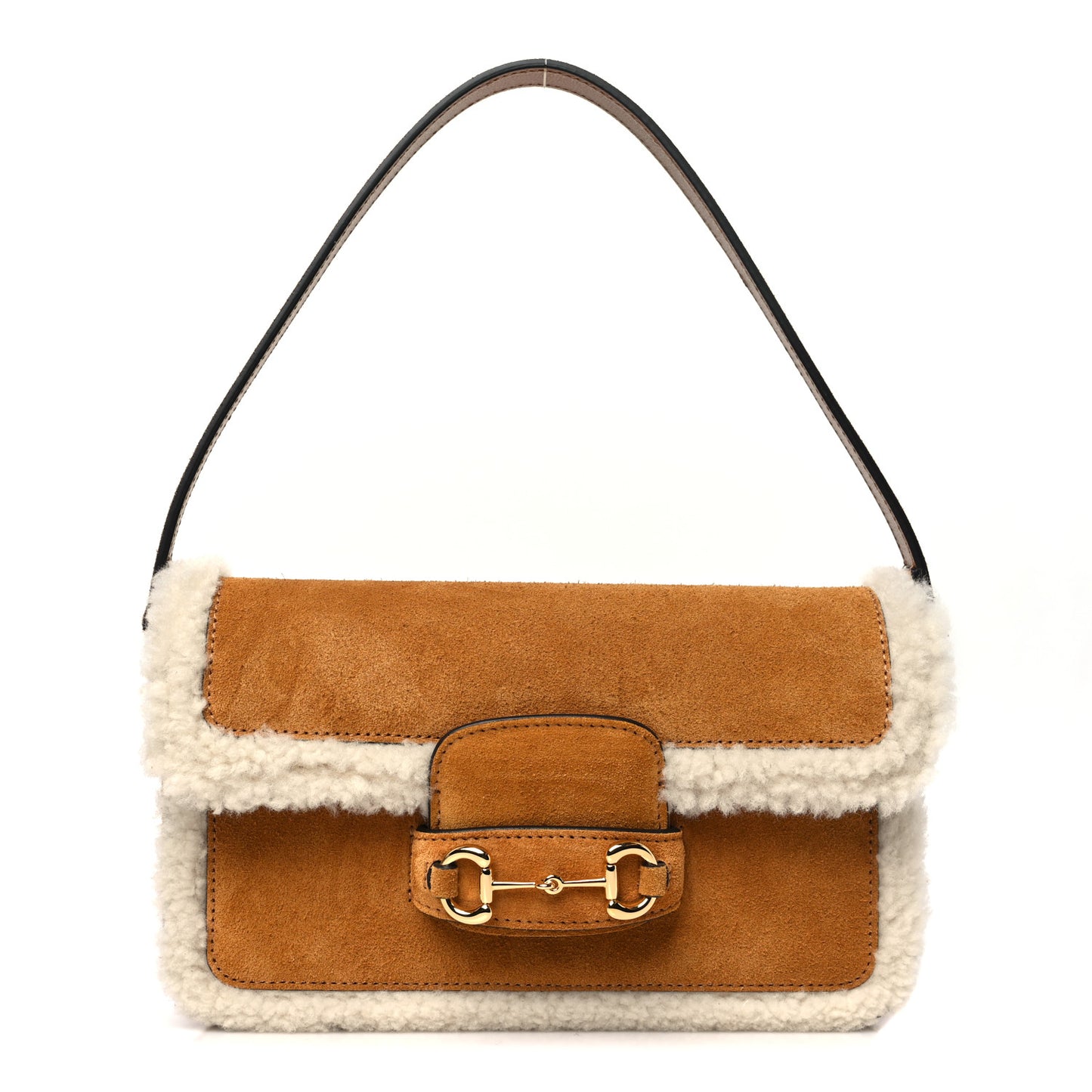 Suede Shearling Horsebit Mini 1955 Shoulder Bag Honey Beige Milk