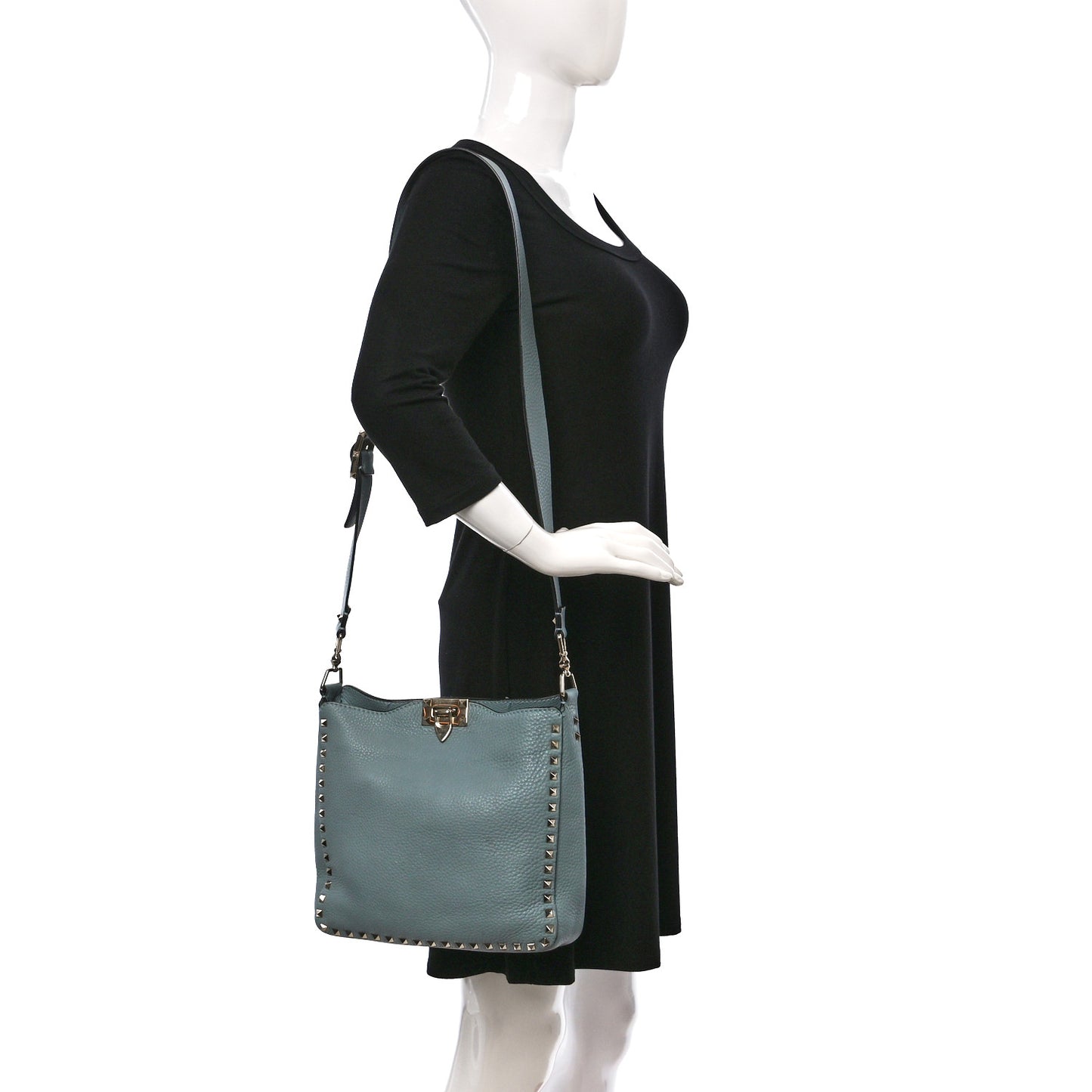 Pebbled Calfskin Small Rockstud Flip-Lock Messenger Bag Light Blue