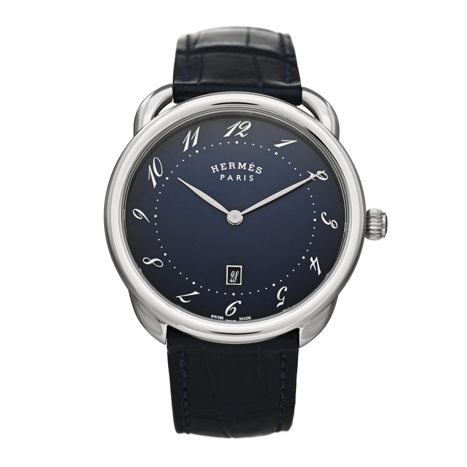 Hermes Stainless Steel Alligator 40mm Arceau Quartz Watch Bleu Abysse 1 of 5