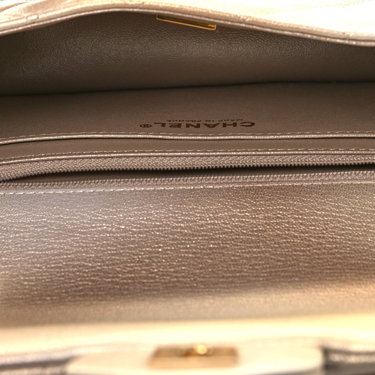 Metallic Goatskin Quilted Mini Rectangular Flap Gold