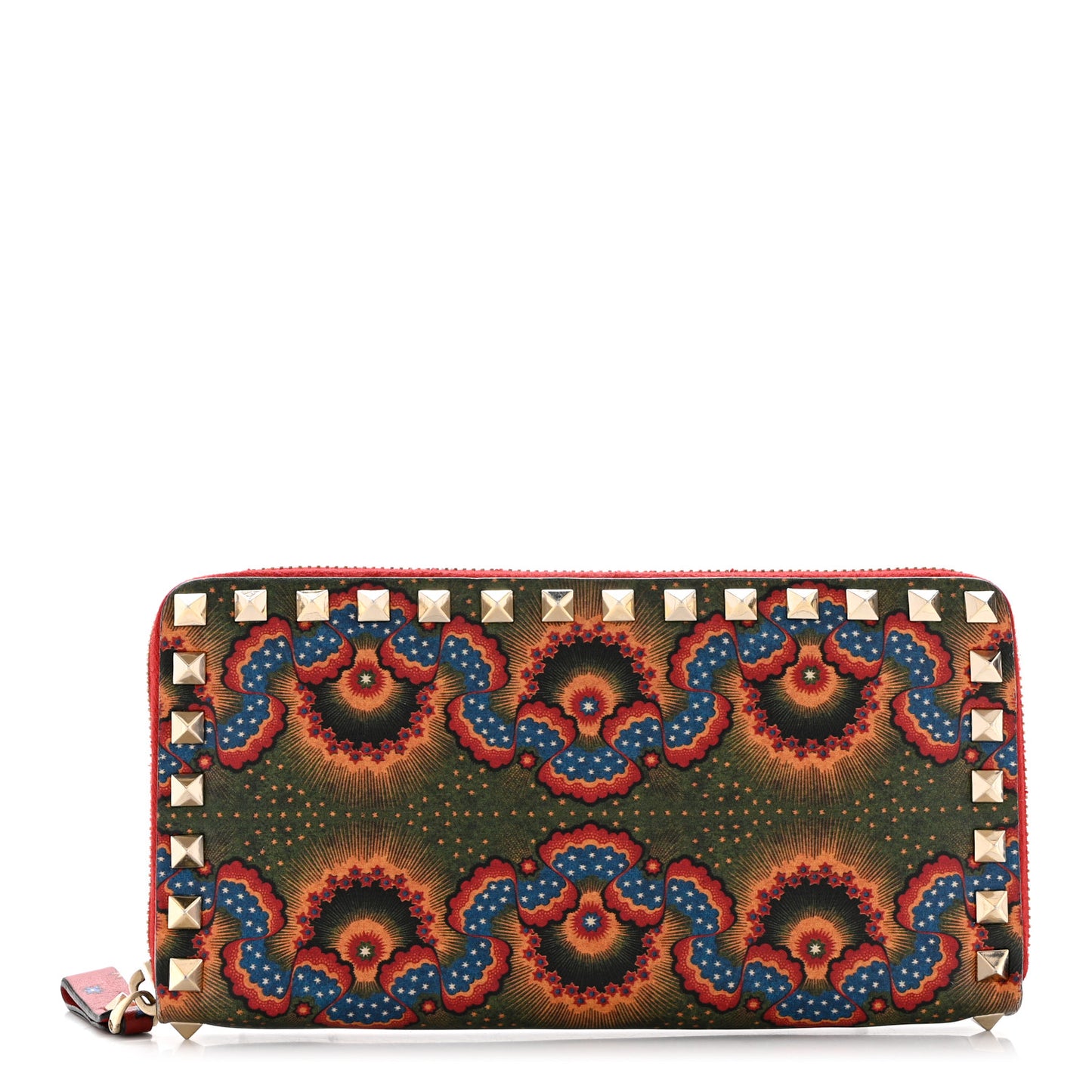 Canvas Enchanted Wonderland Rockstud Zip Around Wallet Rosso