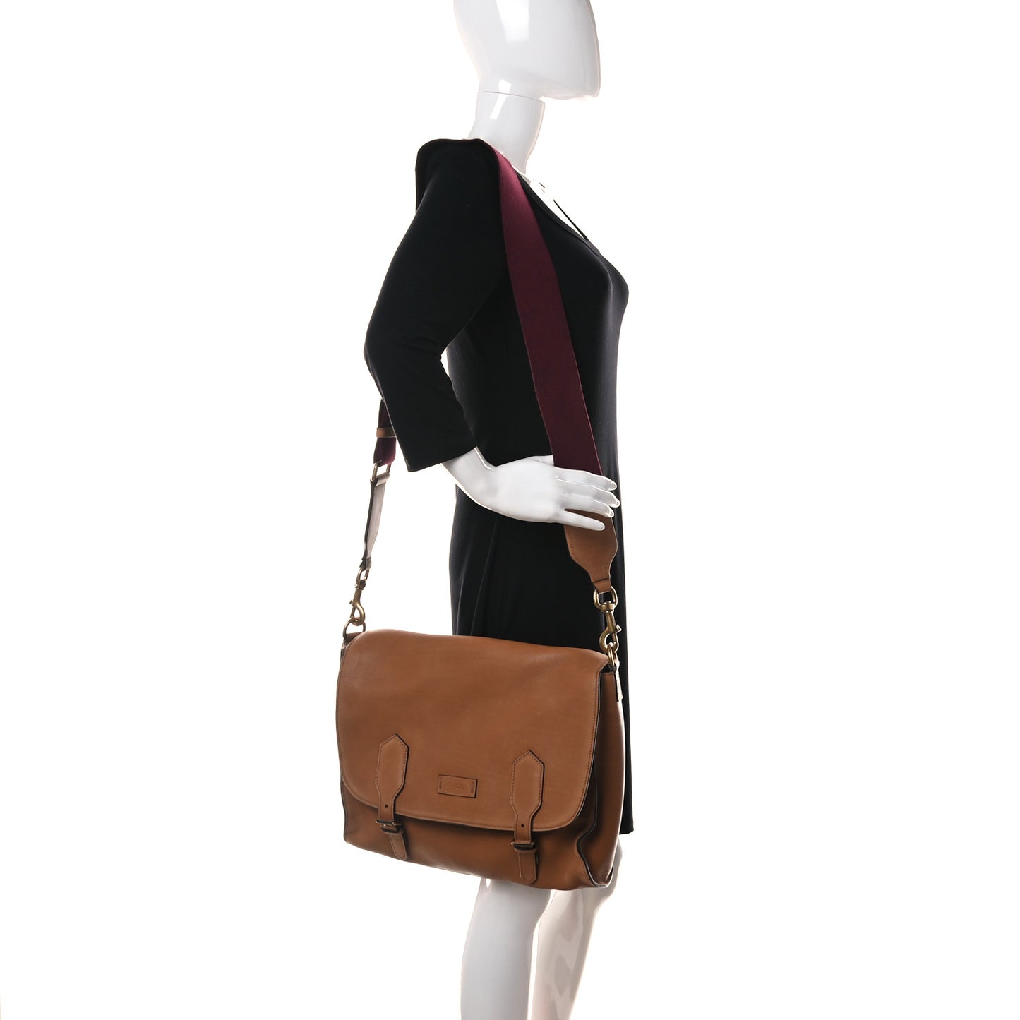 Grained Calfskin Mens Double Buckle Flap Messenger Bag Tan