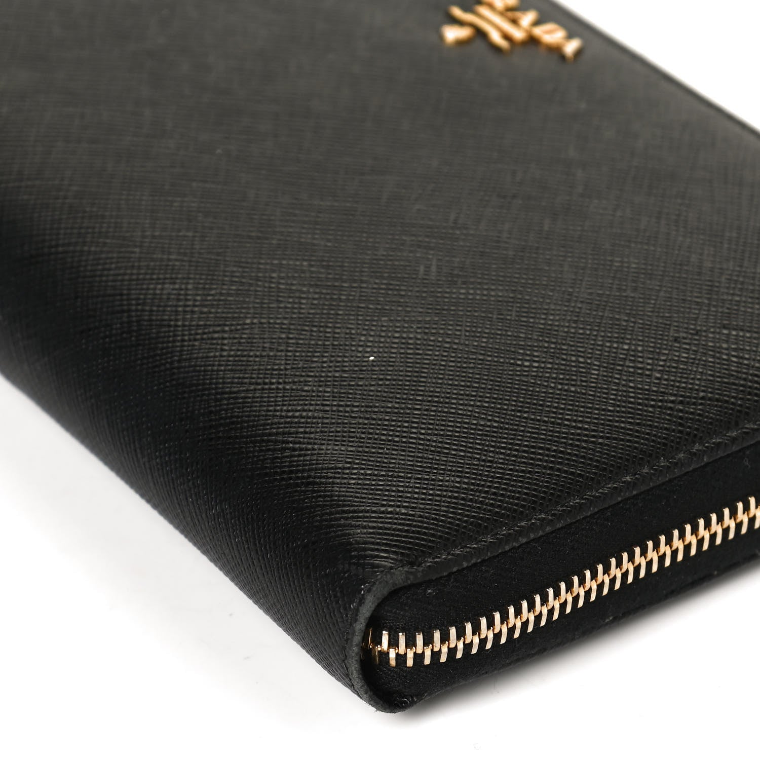 Prada Saffiano Metal Large Zip Around Travel Wallet Black 9 of 12