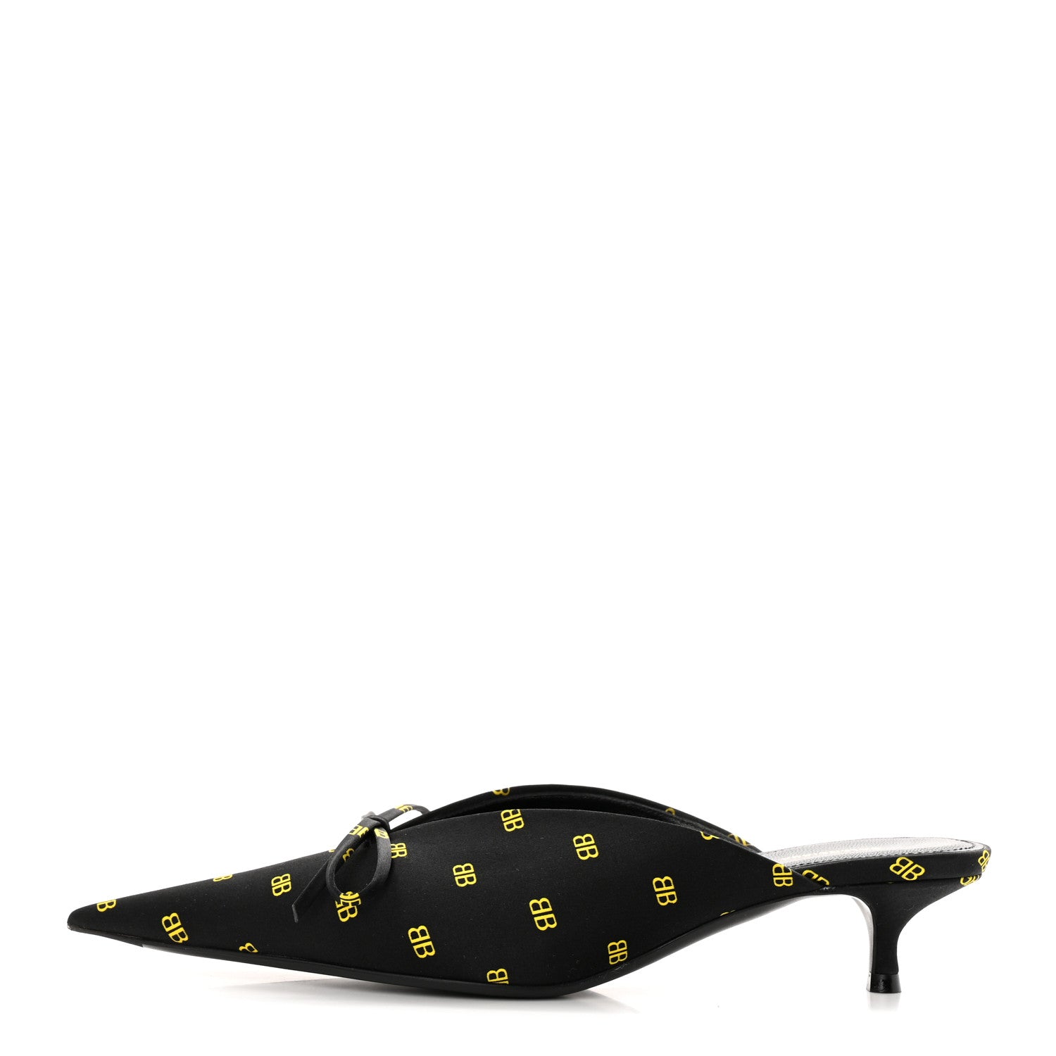 Balenciaga Crepe Satin BB Printed Pointy Toe Knife Flat 40mm Mules 36 Black Yellow Fluo 1 of 17