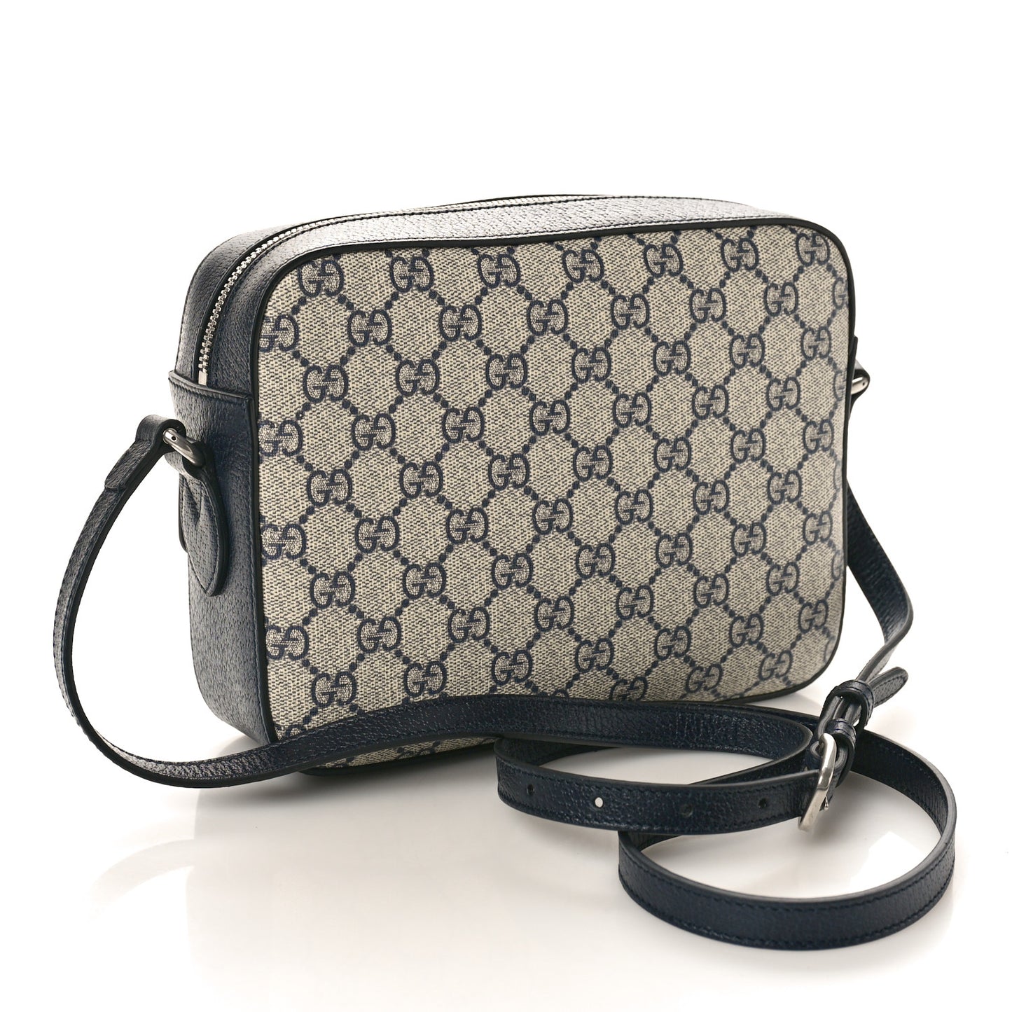 GG Supreme Monogram Textured Dollar Calfskin Small Horsebit 1955 Shoulder Bag Beige Blue