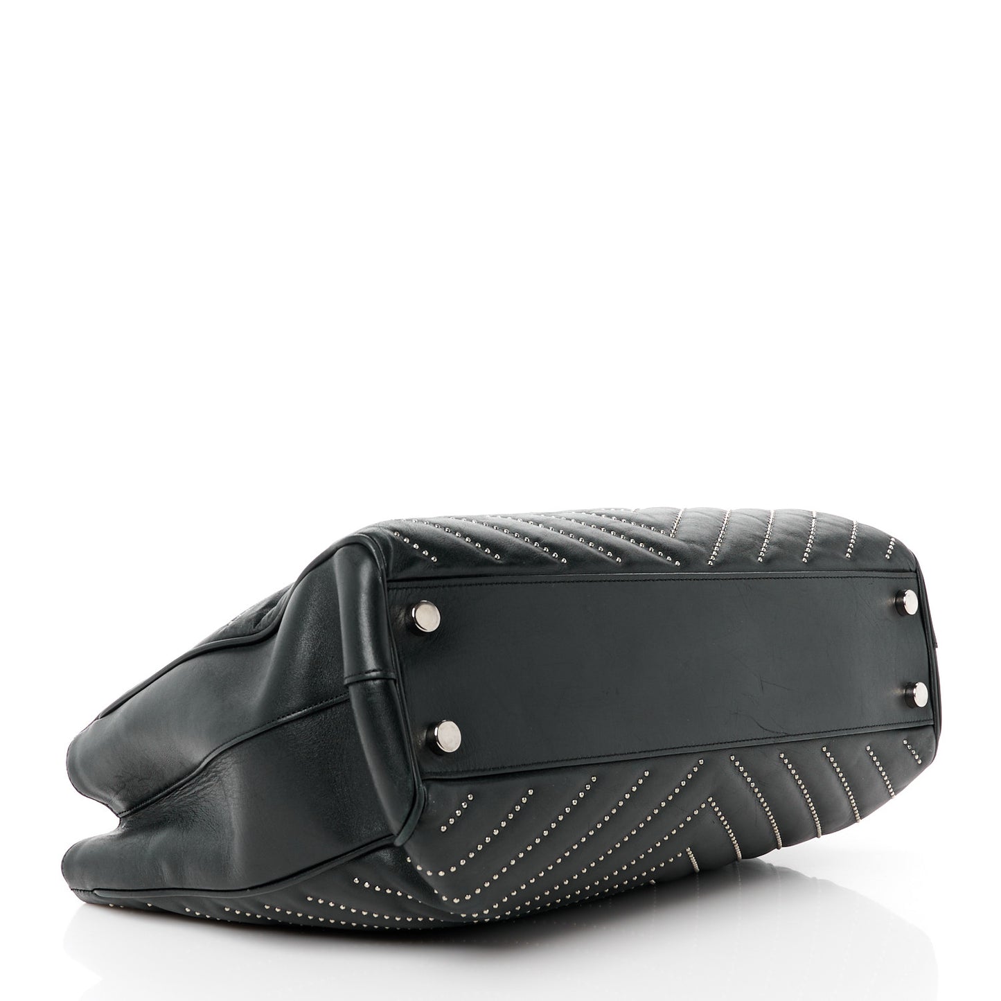 Lambskin Matelasse Studded Chevron Monogram Shopping Bag Black