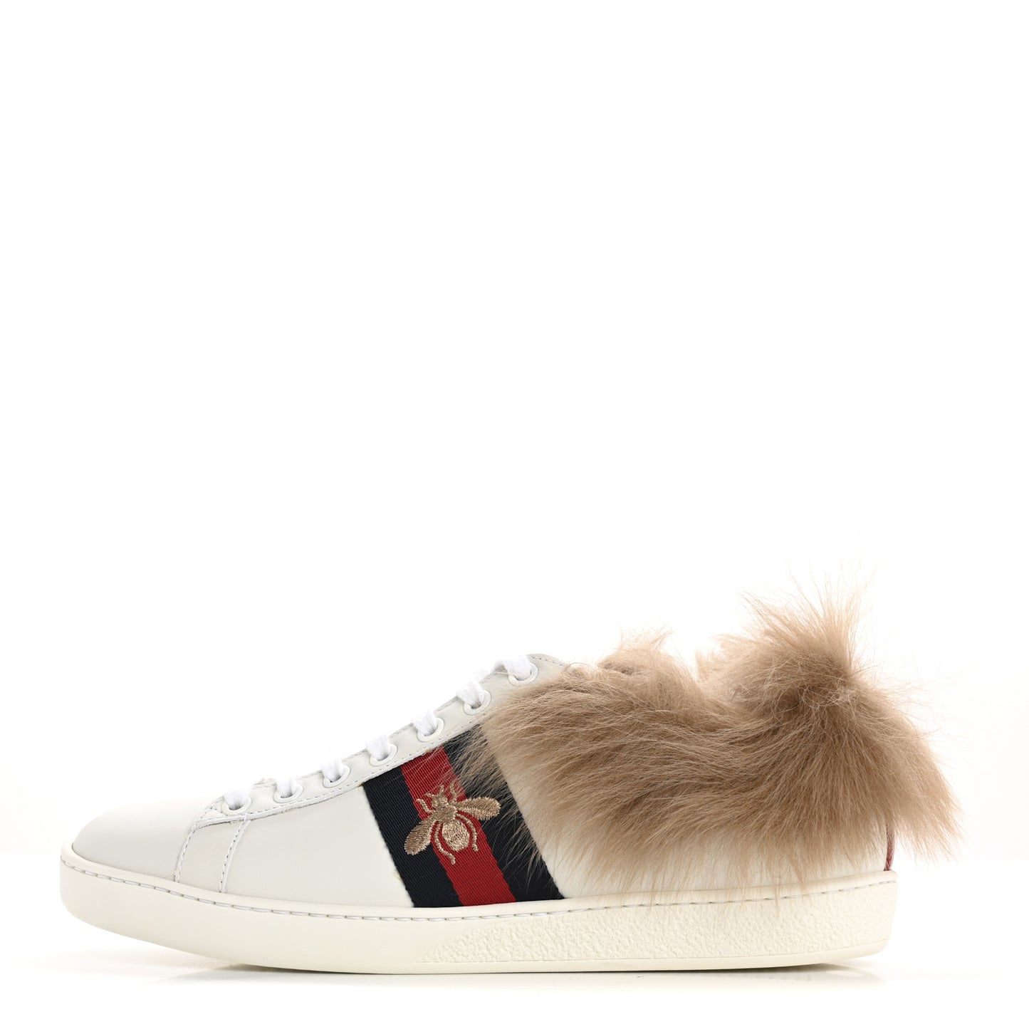 Calfskin Wool Web Bee Embroidered Womens Ace Sneakers 36 White