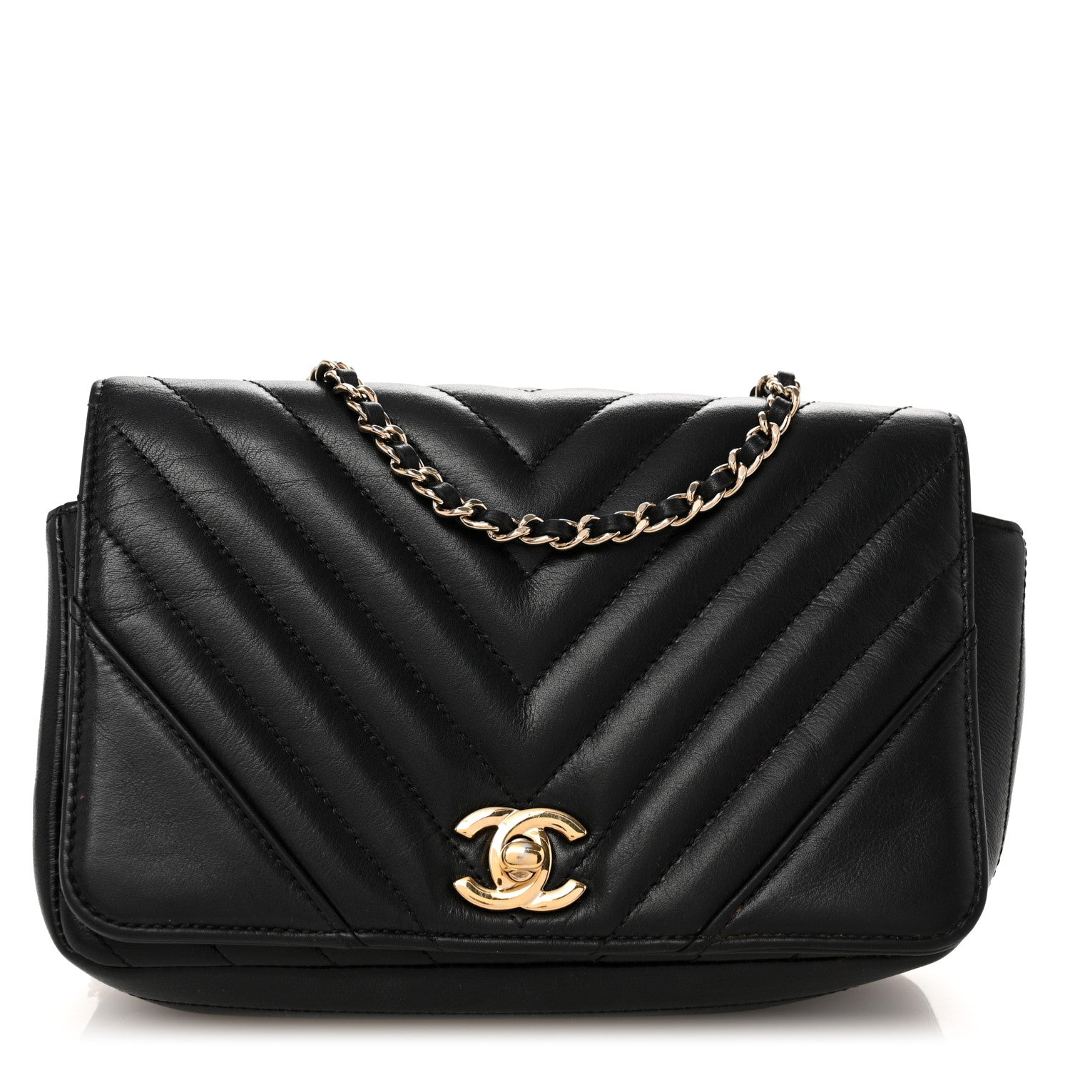 Chanel Calfskin Chevron Quilted Mini Statement Flap Black 1656456