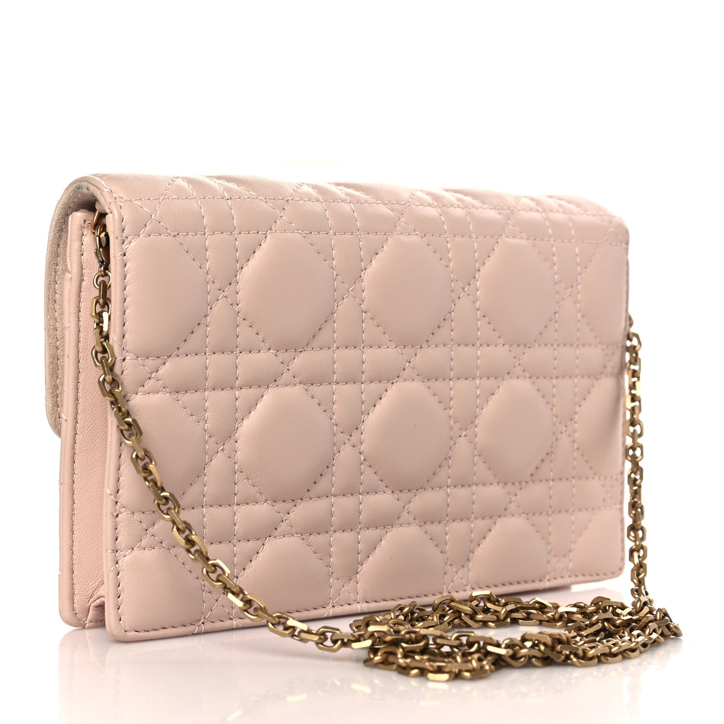 Lambskin Cannage Dioraddict Wallet on Chain Clutch Rose Poudre