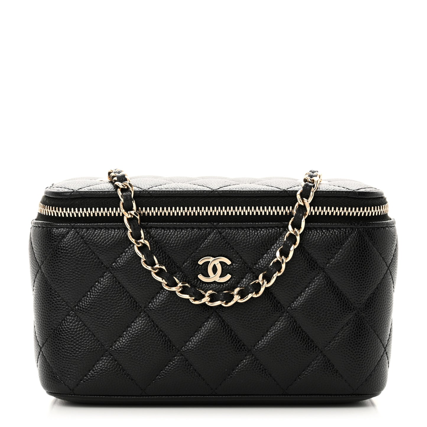 Caviar Quilted Small Vanity Case With Chain Black