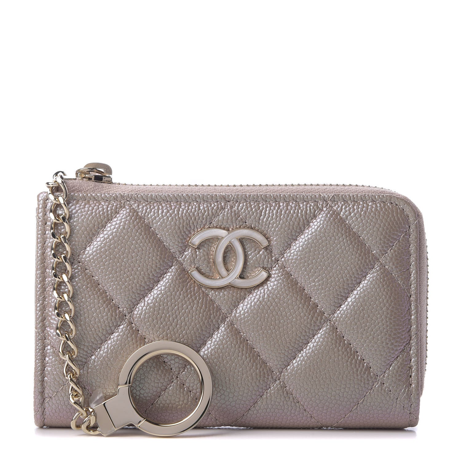 Chanel Iridescent Caviar Quilted Key Holder Case Light Gold 1 of 8