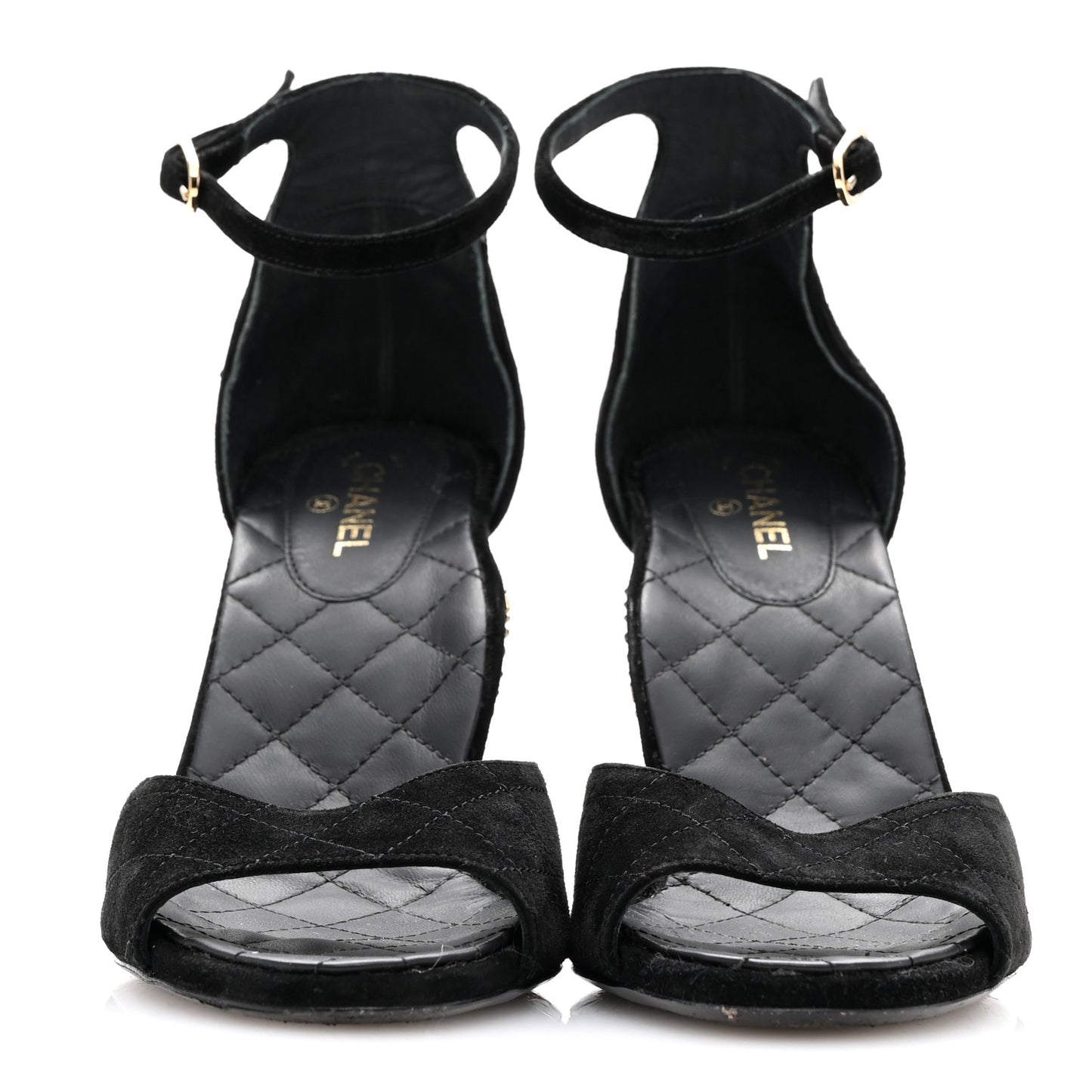 Suede Quilted Logo Sandals 38.5 Black