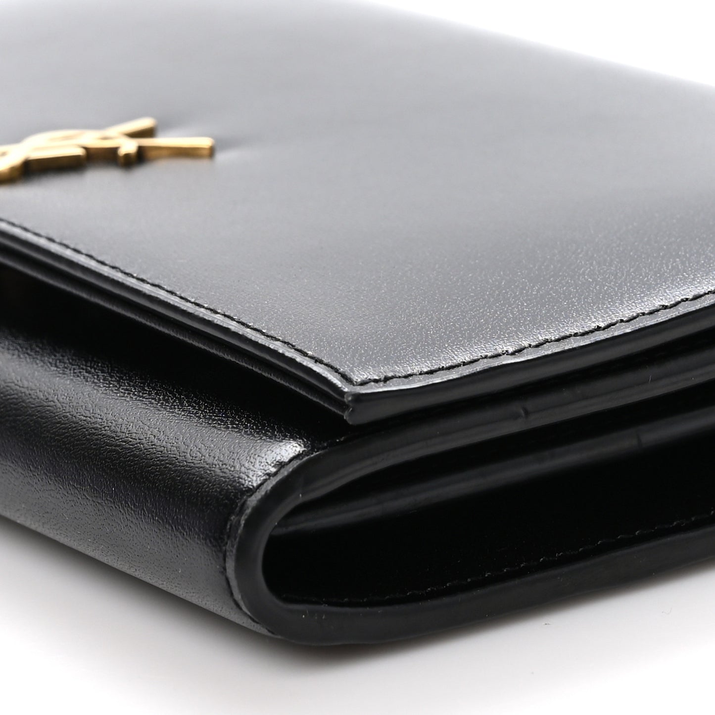 Glossy Calfskin Monogram Chain Wallet Black