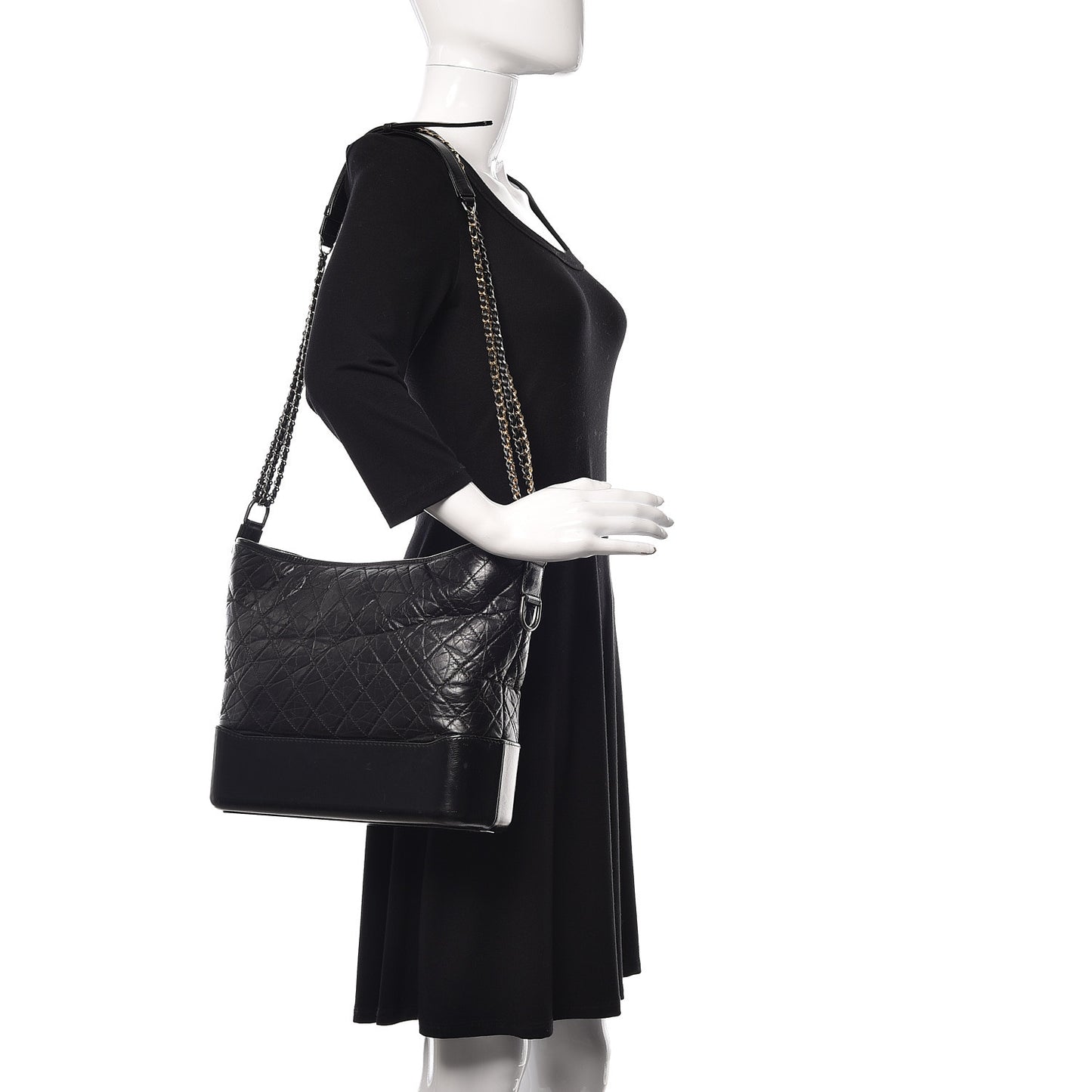 Aged Calfskin Quilted Large Gabrielle Hobo Black