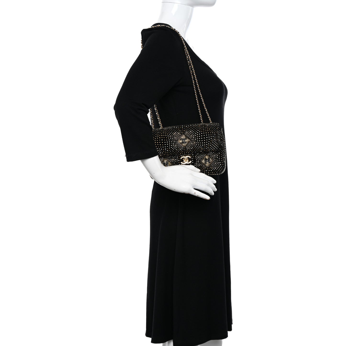 Velvet Strass Evening Flap Bag Black Gold
