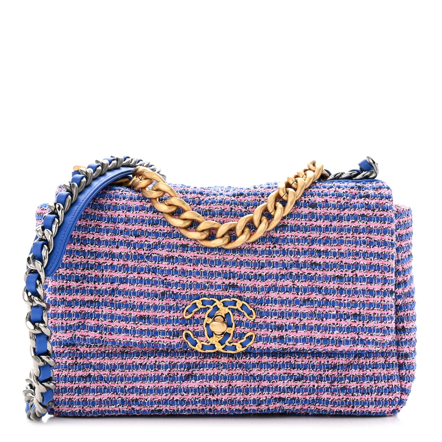 Tweed Quilted Medium Chanel 19 Flap Blue Pink