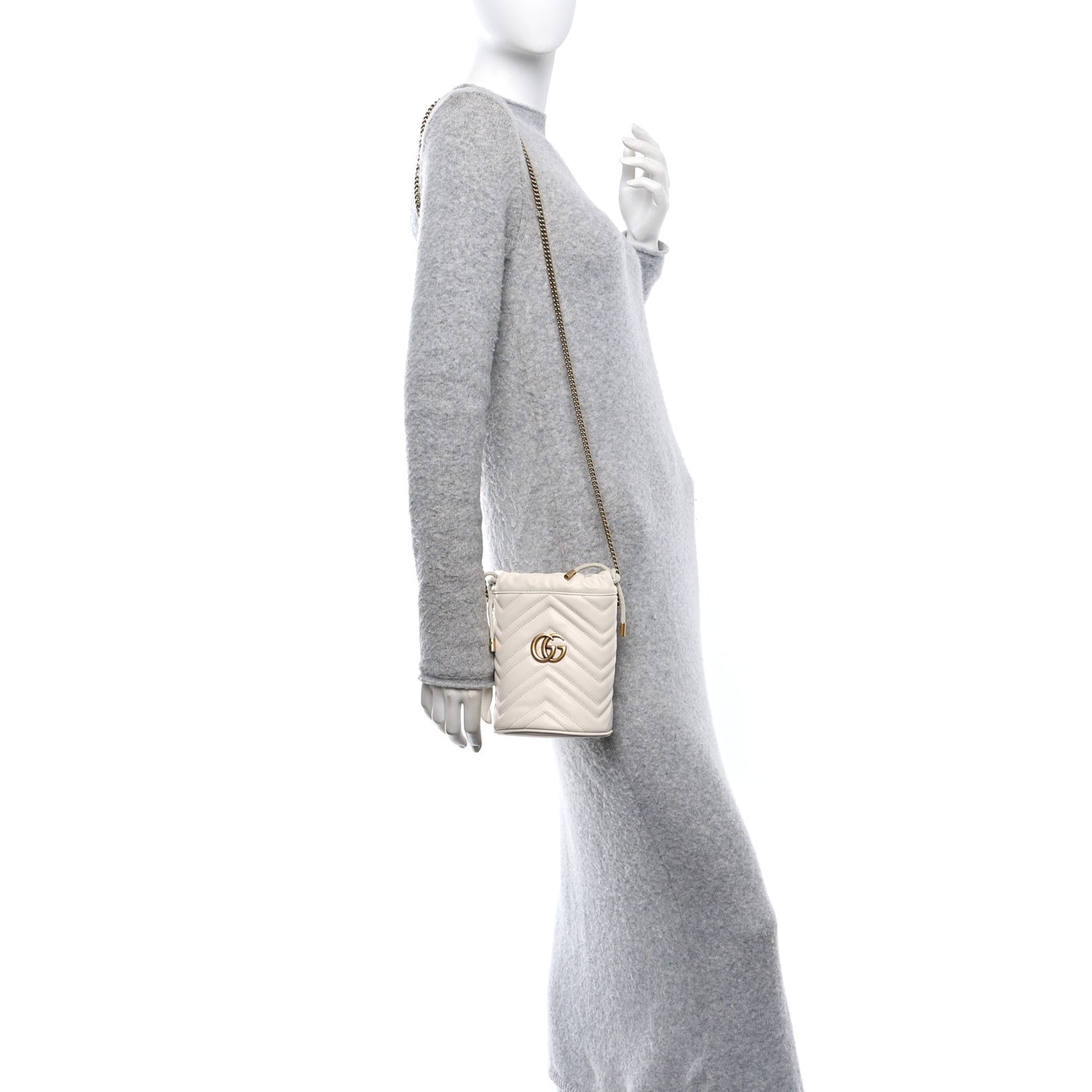 Calfskin Matelasse Mini GG Marmont 2.0 Bucket Bag White