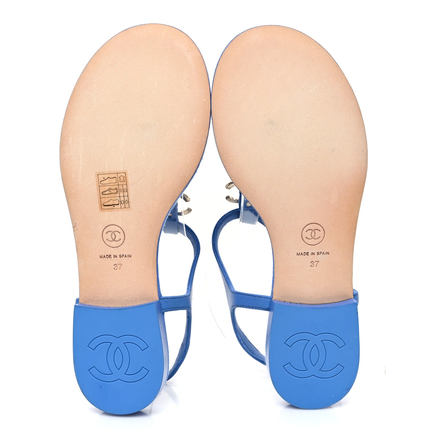 Lambskin CC Logo Thong Sandals 37 Blue