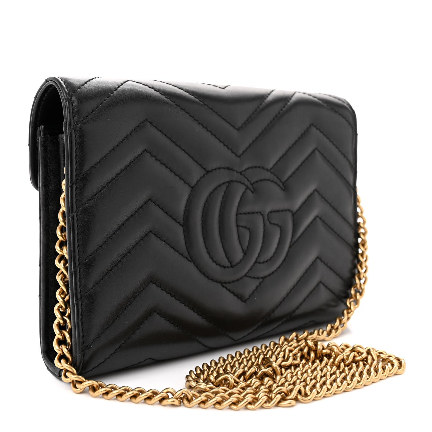 Calfskin Matelasse GG Marmont Chain Wallet Black