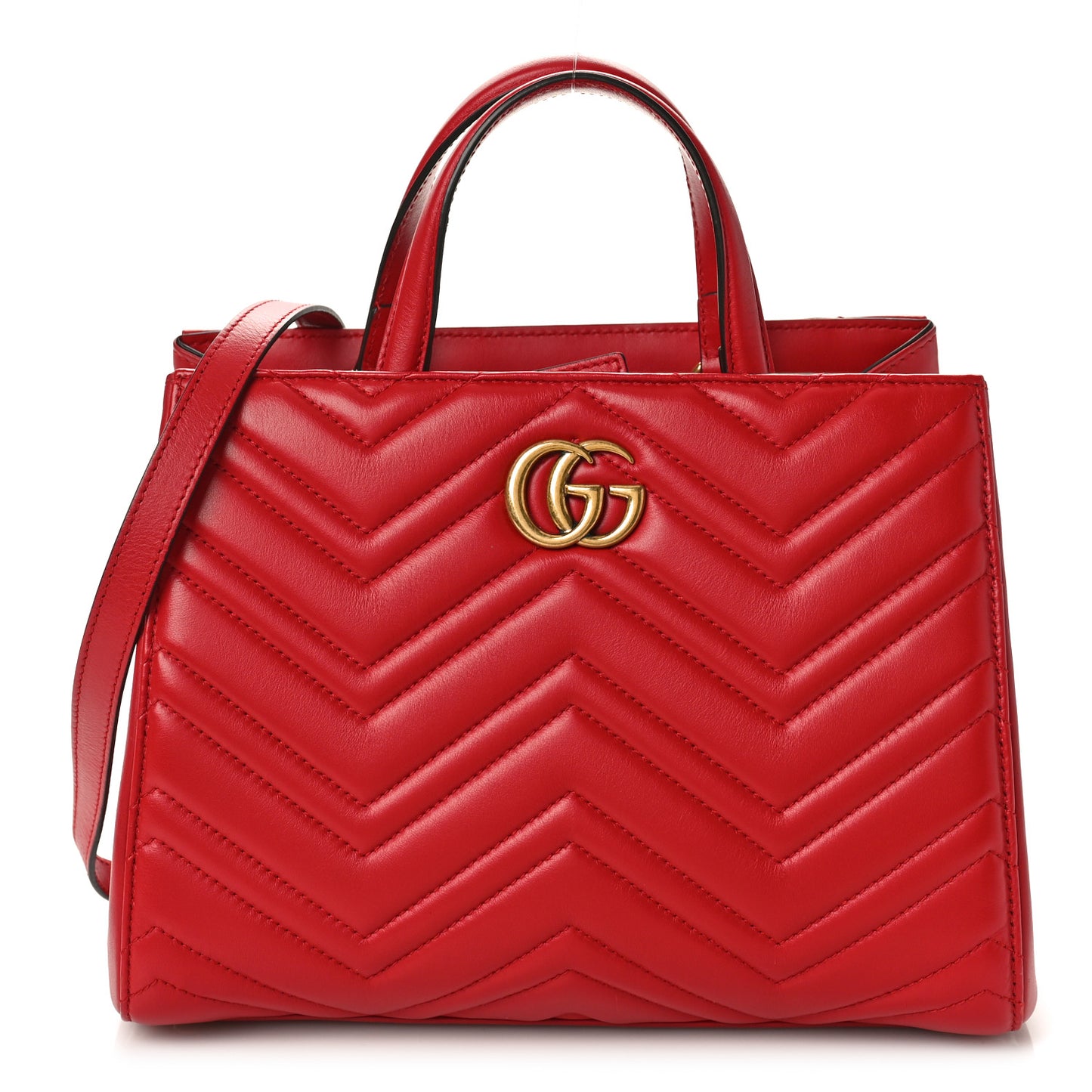 Calfskin Matelasse Small GG Marmont Tote Hibiscus Red