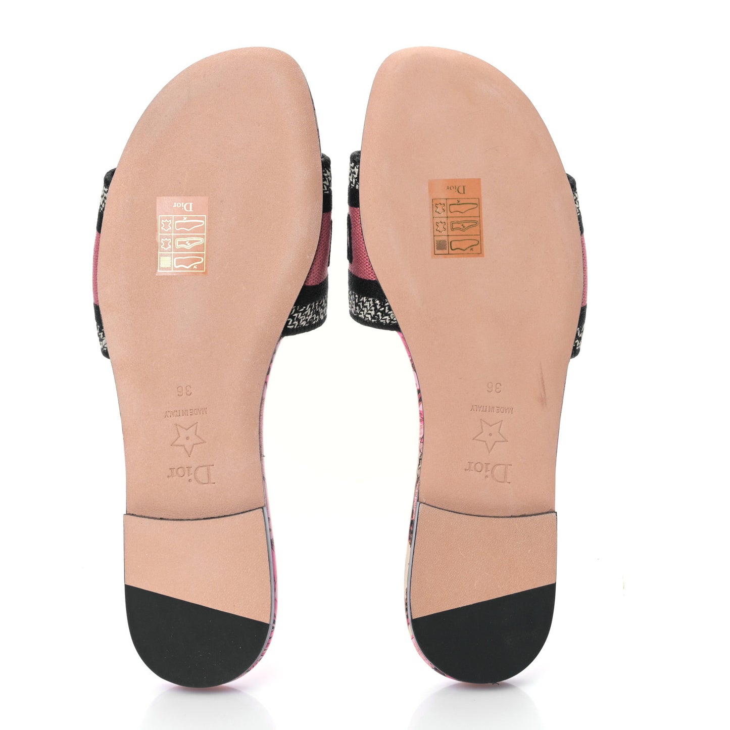 Canvas Toile de Jouy Pop Embroidered Dway Flat Slide Sandals 36 Black Pink Multicolor