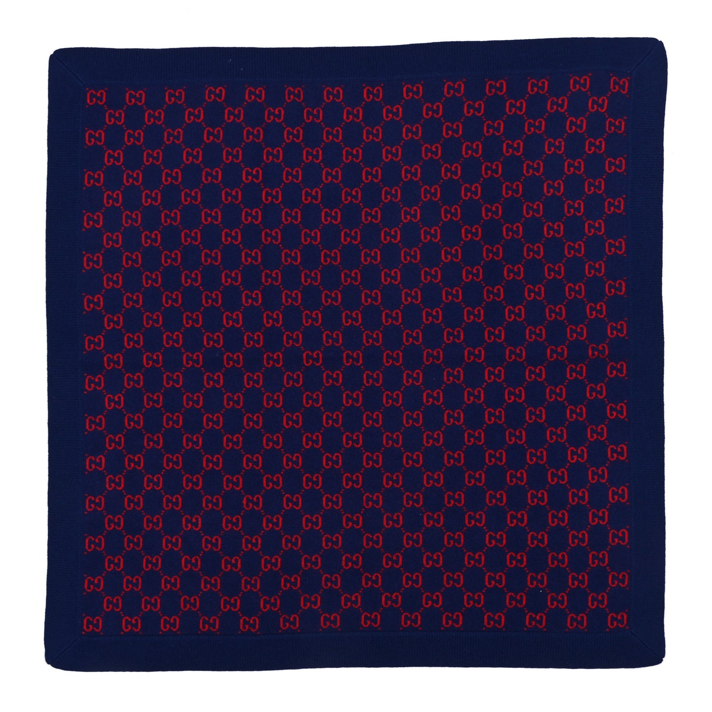 Wool Knit GG Monogram Intarsia Childrens Blanket Blue Red