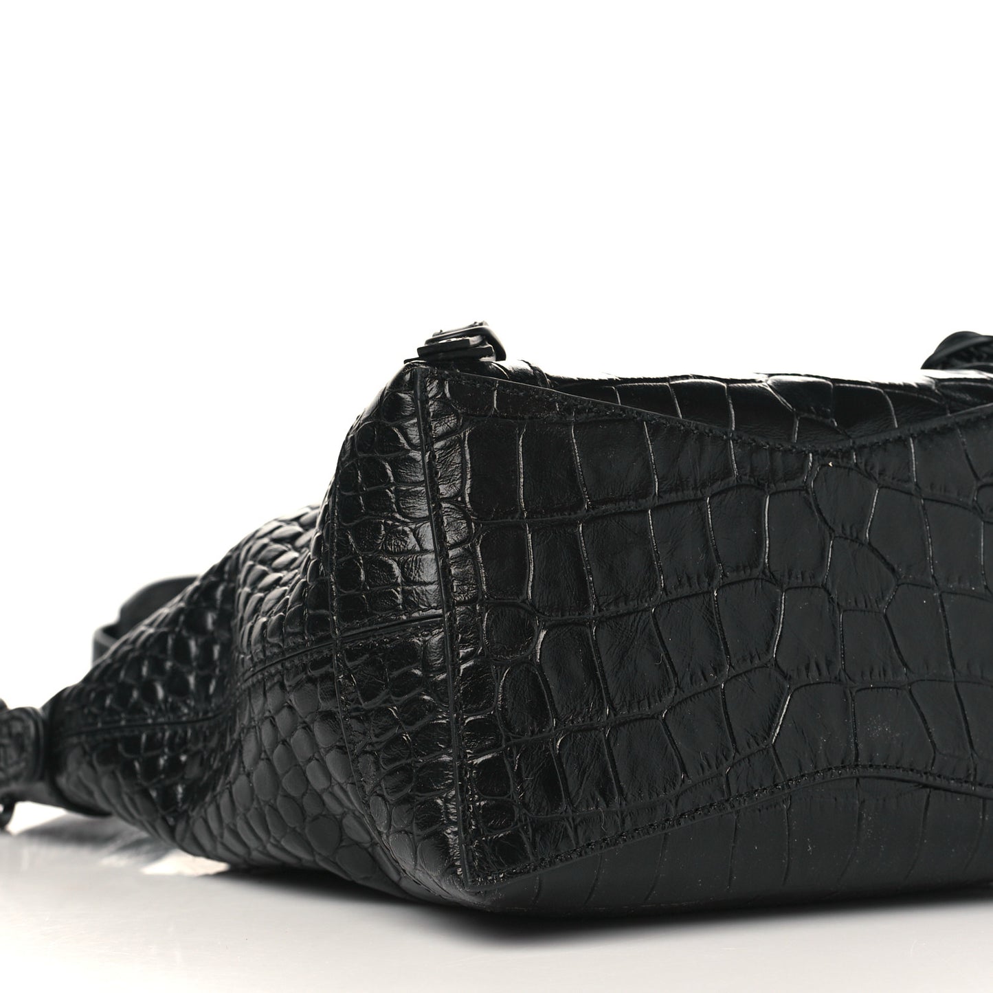 Extra Supple Calfskin Crocodile Embossed Neo Classic Hardware Hobo XS Black