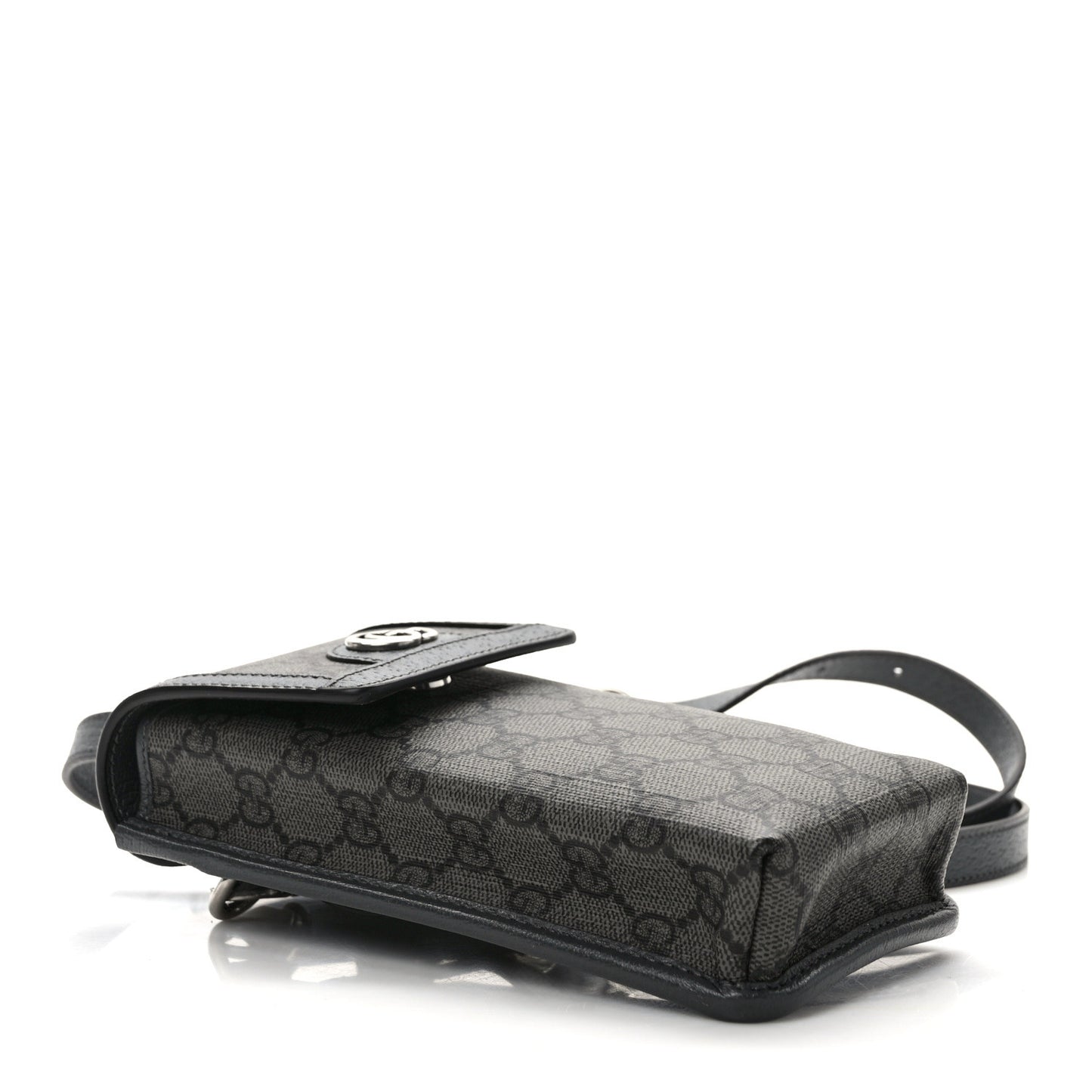 GG Supreme Monogram Textured Dollar Calfskin Phone Crossbody Bag Grey Black Graphite Grey