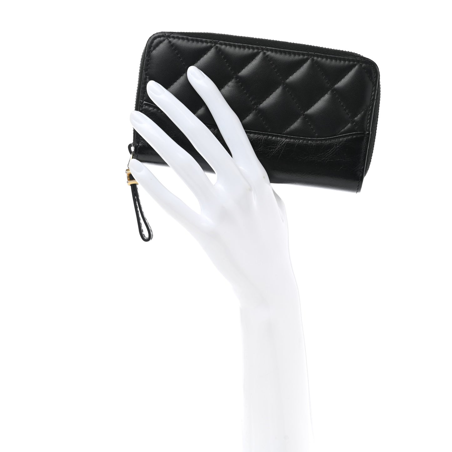Aged Calfskin Quilted Small Gabrielle Zip Around Wallet Black