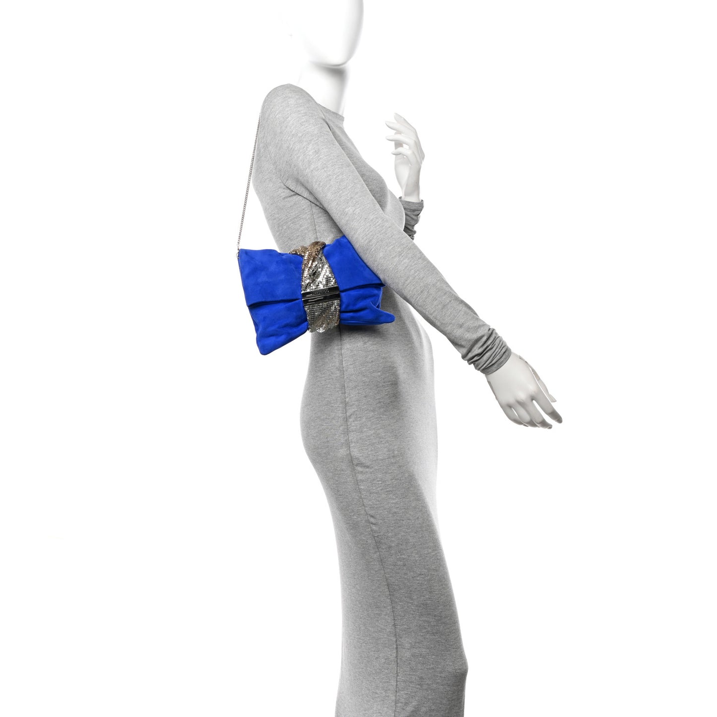 Suede Chandra Chain Clutch Blue