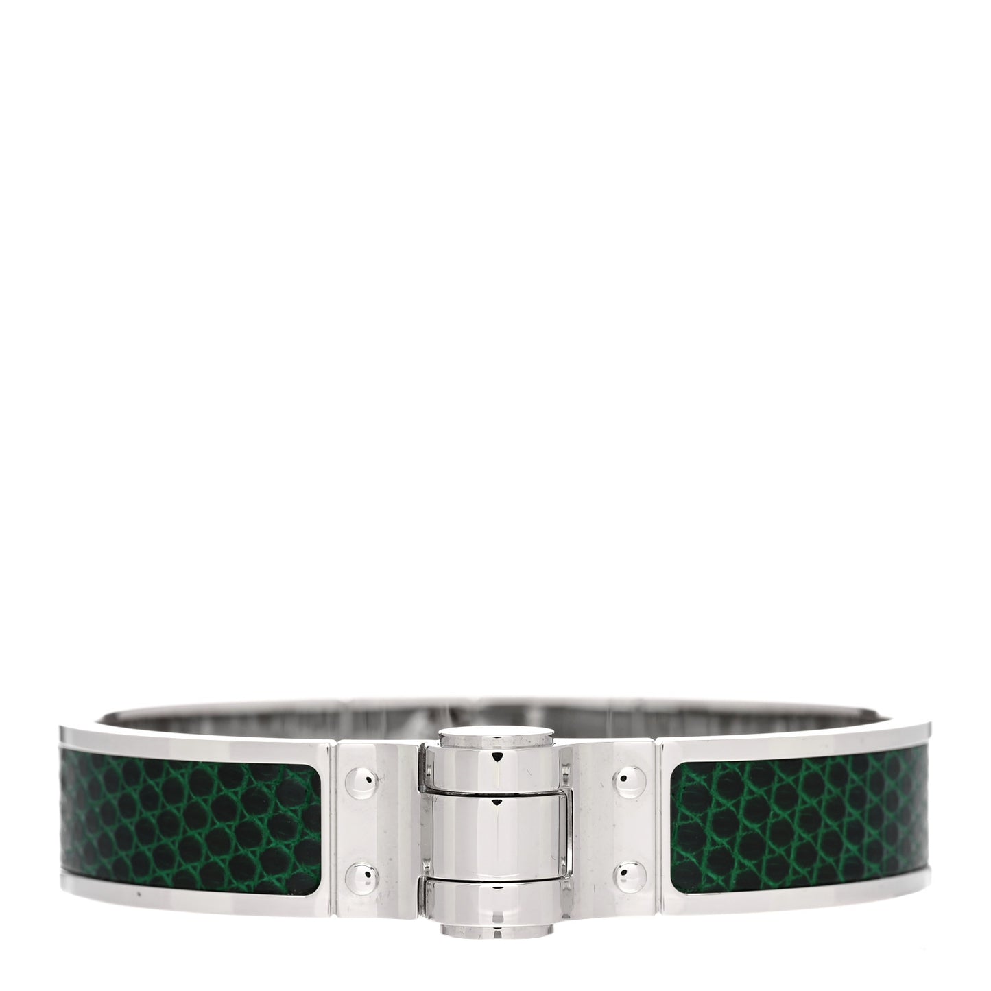 Lizard Charniere Cuir Narrow Hinged Bracelet S Vert Moyen