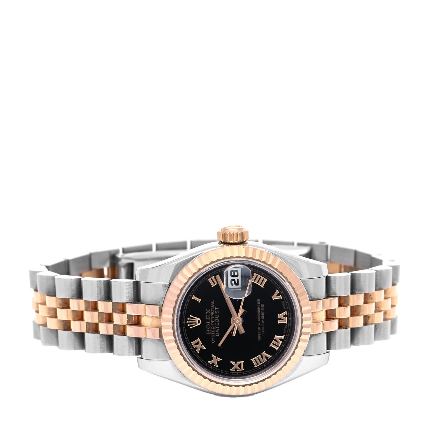 Stainless Steel 18K Everose Gold 26mm Oyster Perpetual Datejust Watch Black Roman 179171