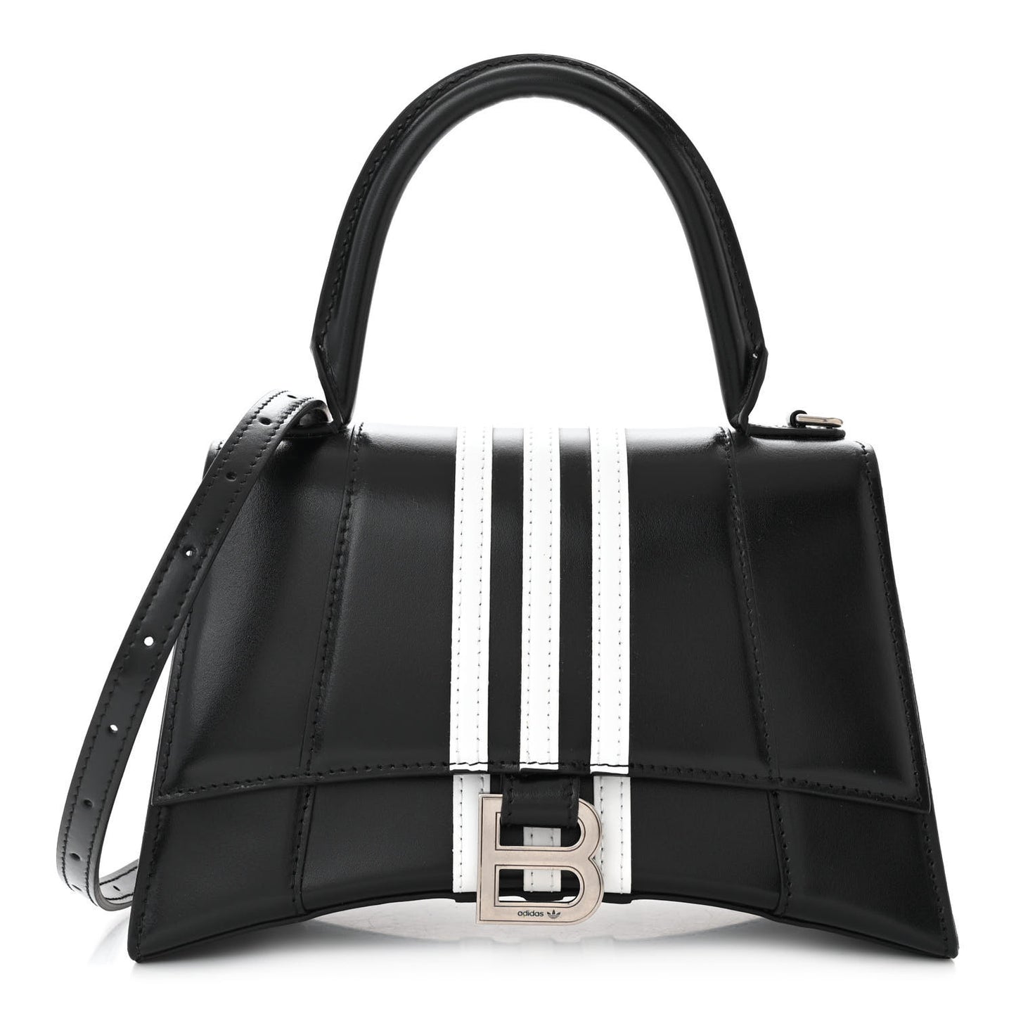 X ADIDAS Shiny Box Calfskin Small Hourglass Top Handle Bag Black White