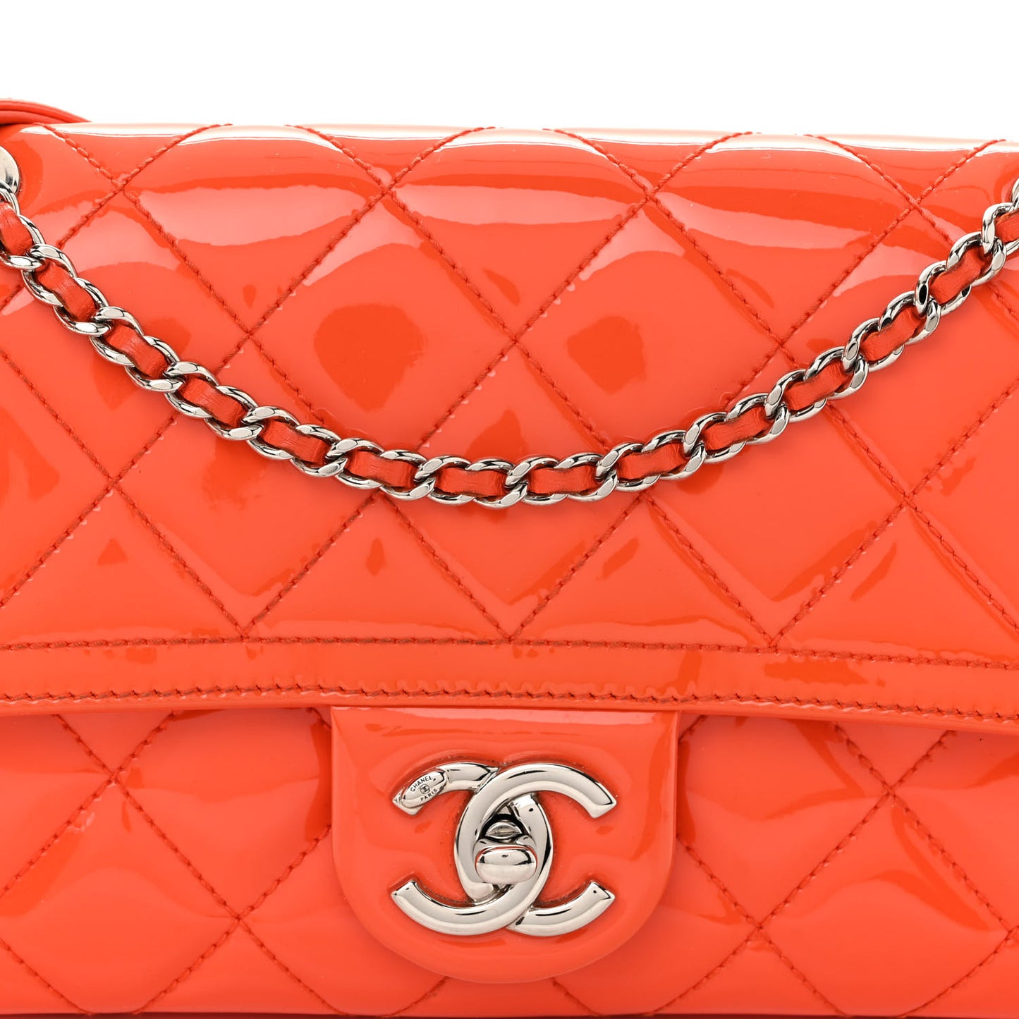 Patent Quilted Small Coco Shine Flap Orange