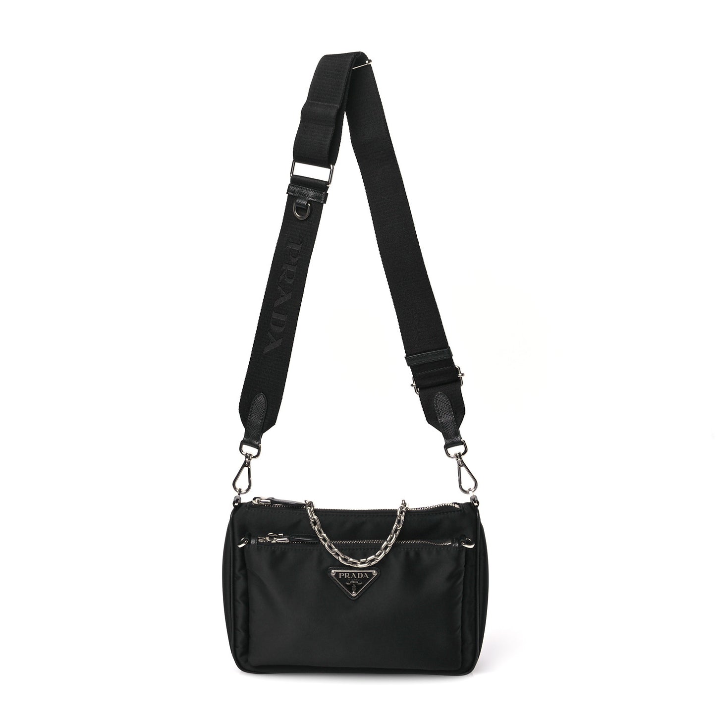 Re-Nylon Saffiano Double Pouch Shoulder Bag Black