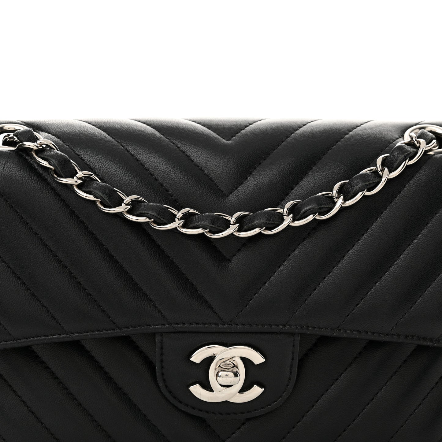 Lambskin Chevron Quilted Small Double Flap Black