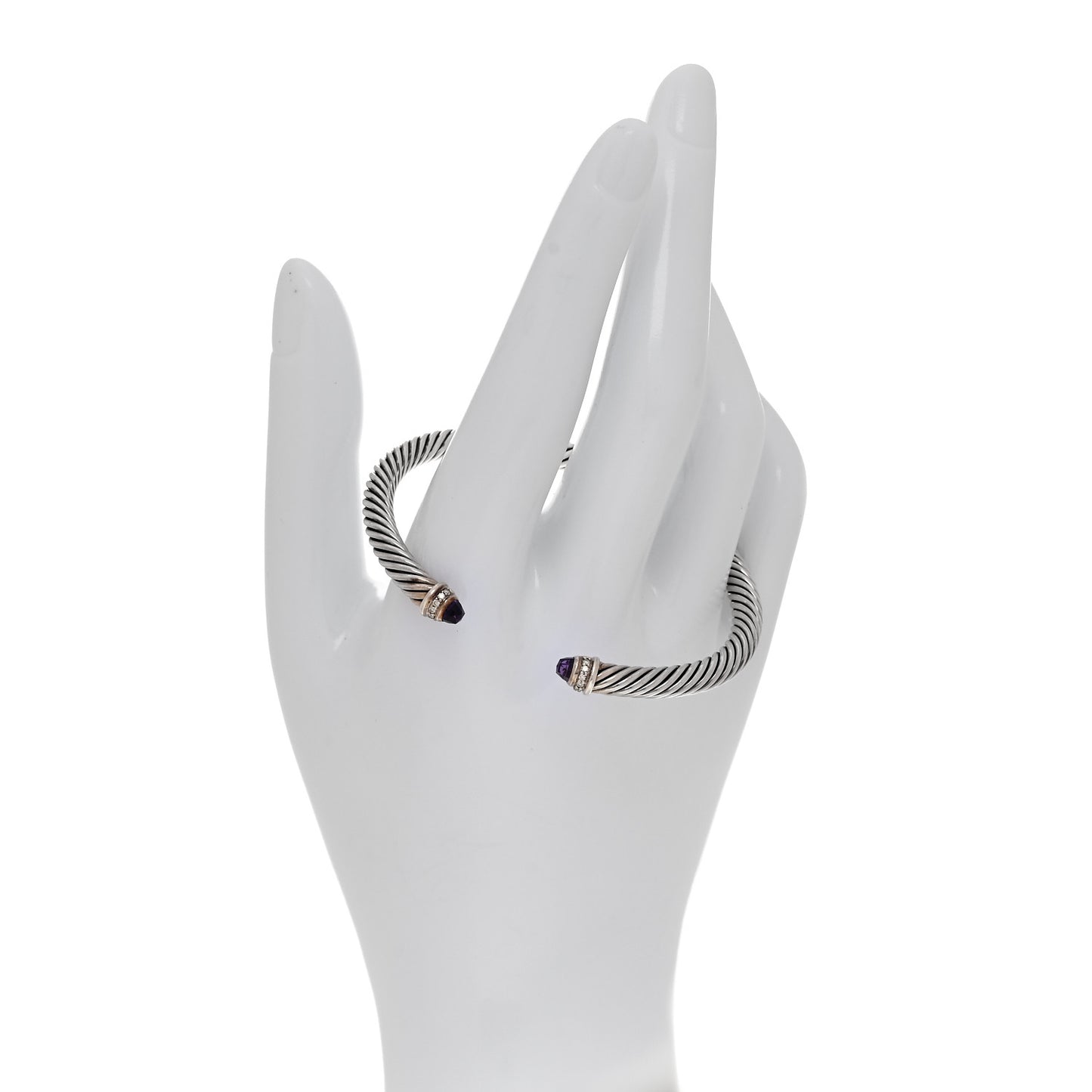 Sterling Silver Amethyst Diamond 5mm Cable Classics Bracelet