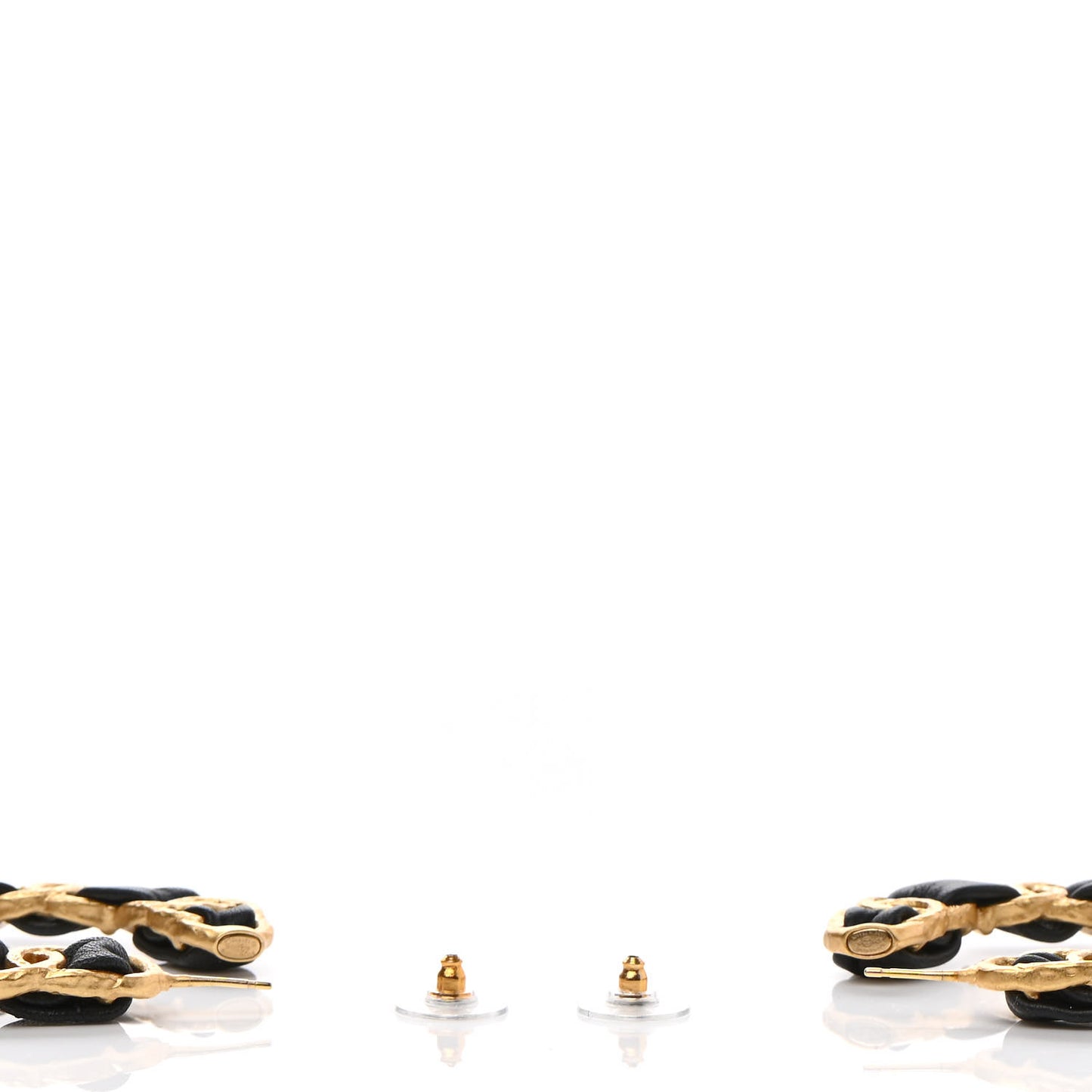 Lambskin CC Chain Hoop Earrings Gold Black