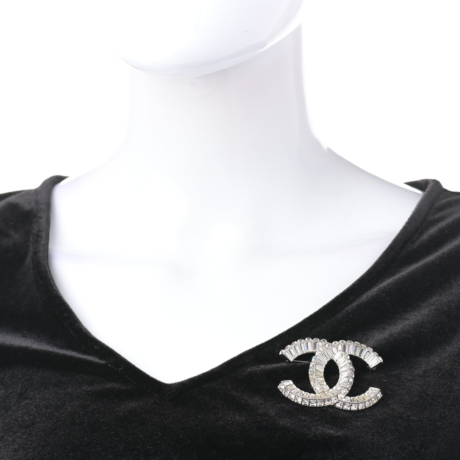 Chanel Baguette Crystal CC Brooch Silver 2 of 4
