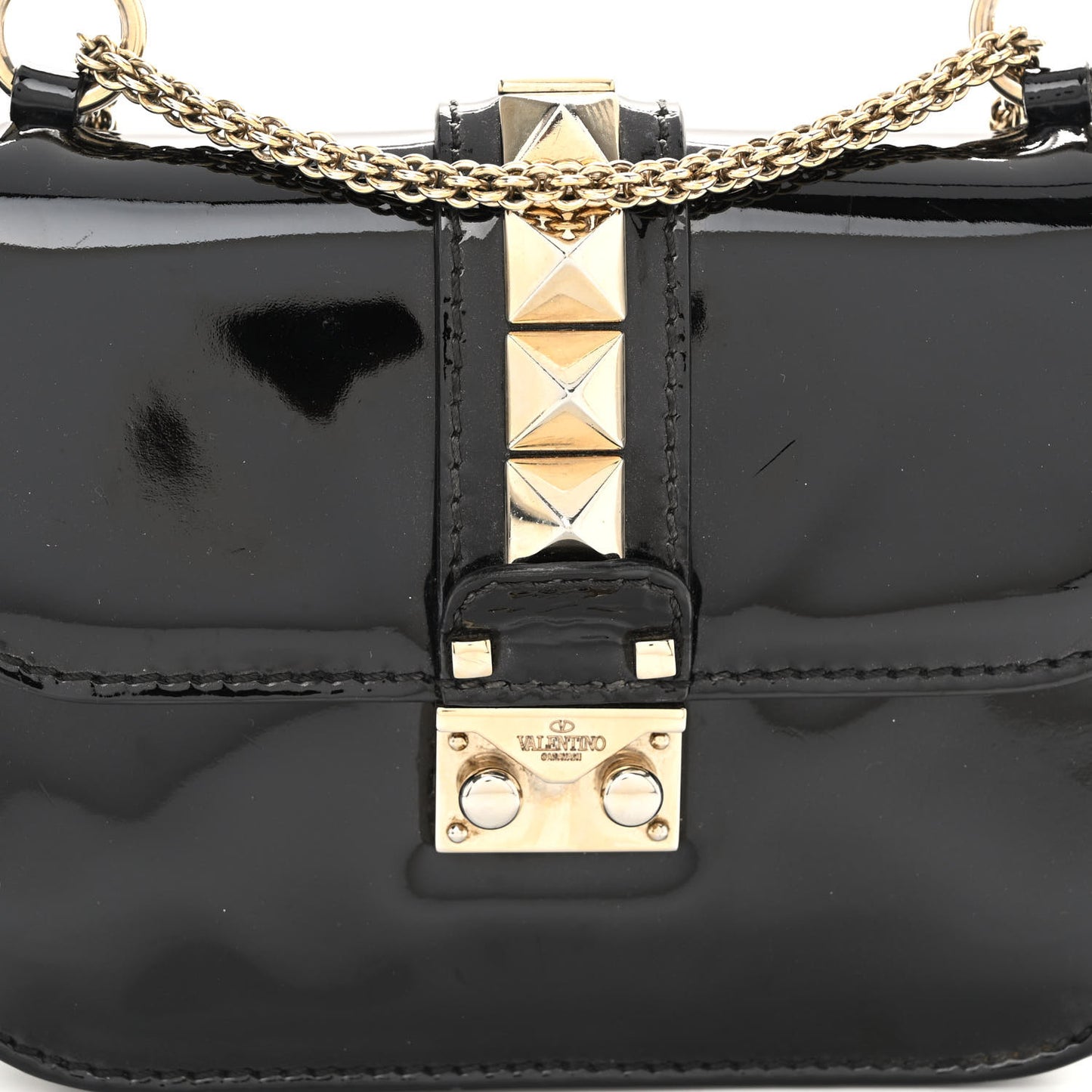 Patent Small Glam Lock Rockstud Flap Black