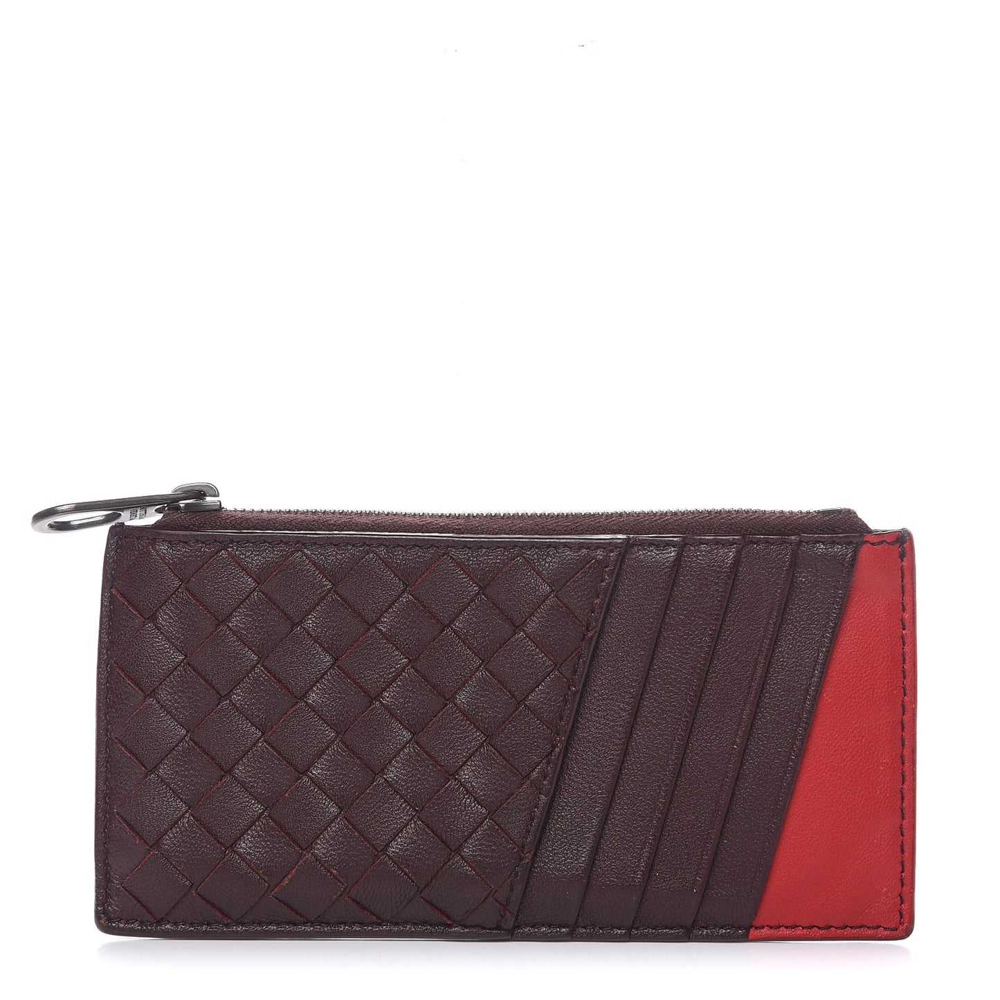 Nappa Intrecciato Zip Card Case Dark Barolo China Red