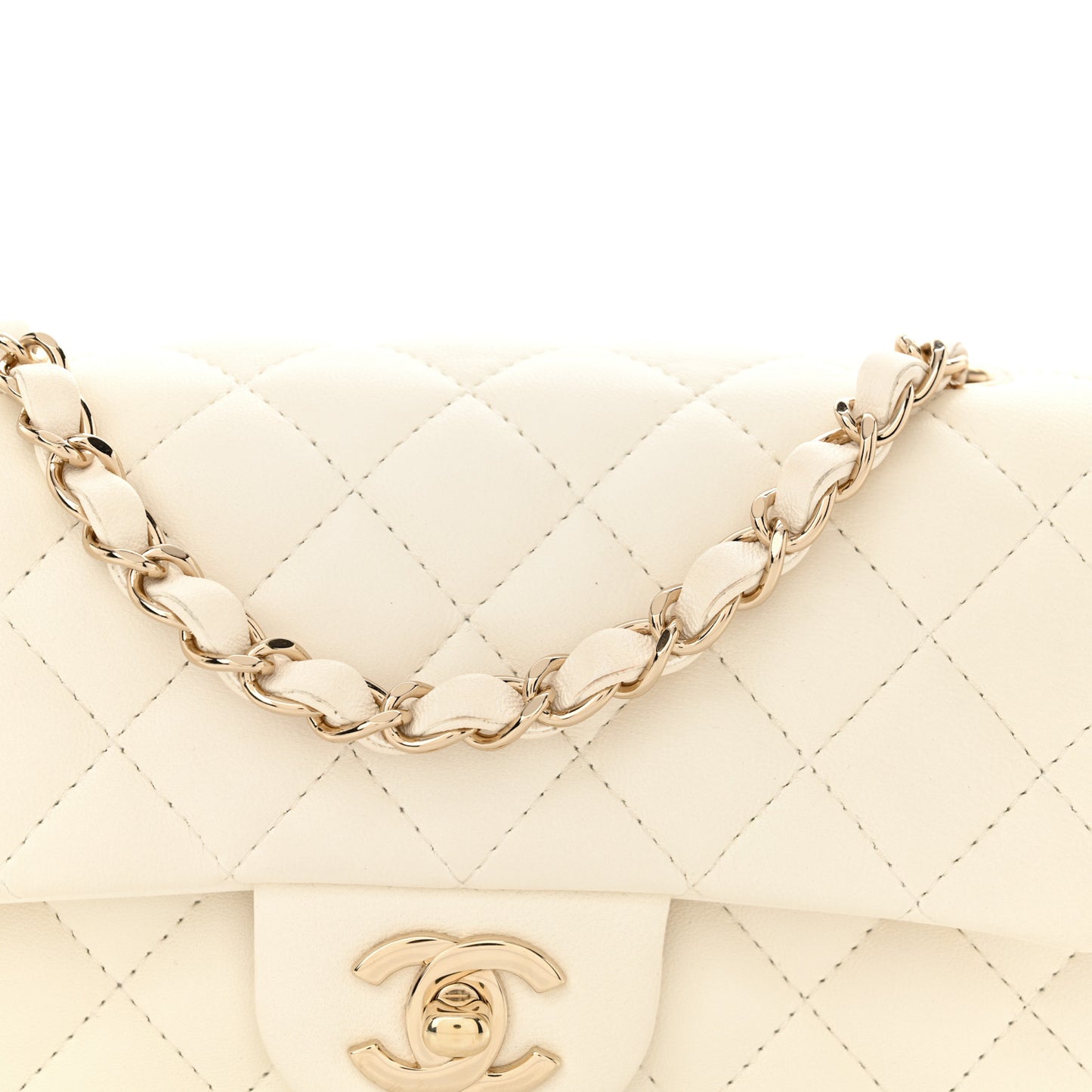 Lambskin Quilted Mini Rectangular Flap White