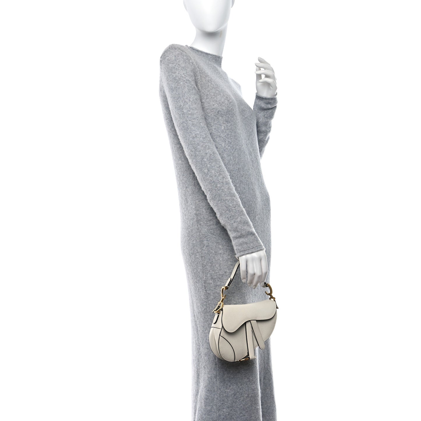 Grained Calfskin Mini Saddle Bag White