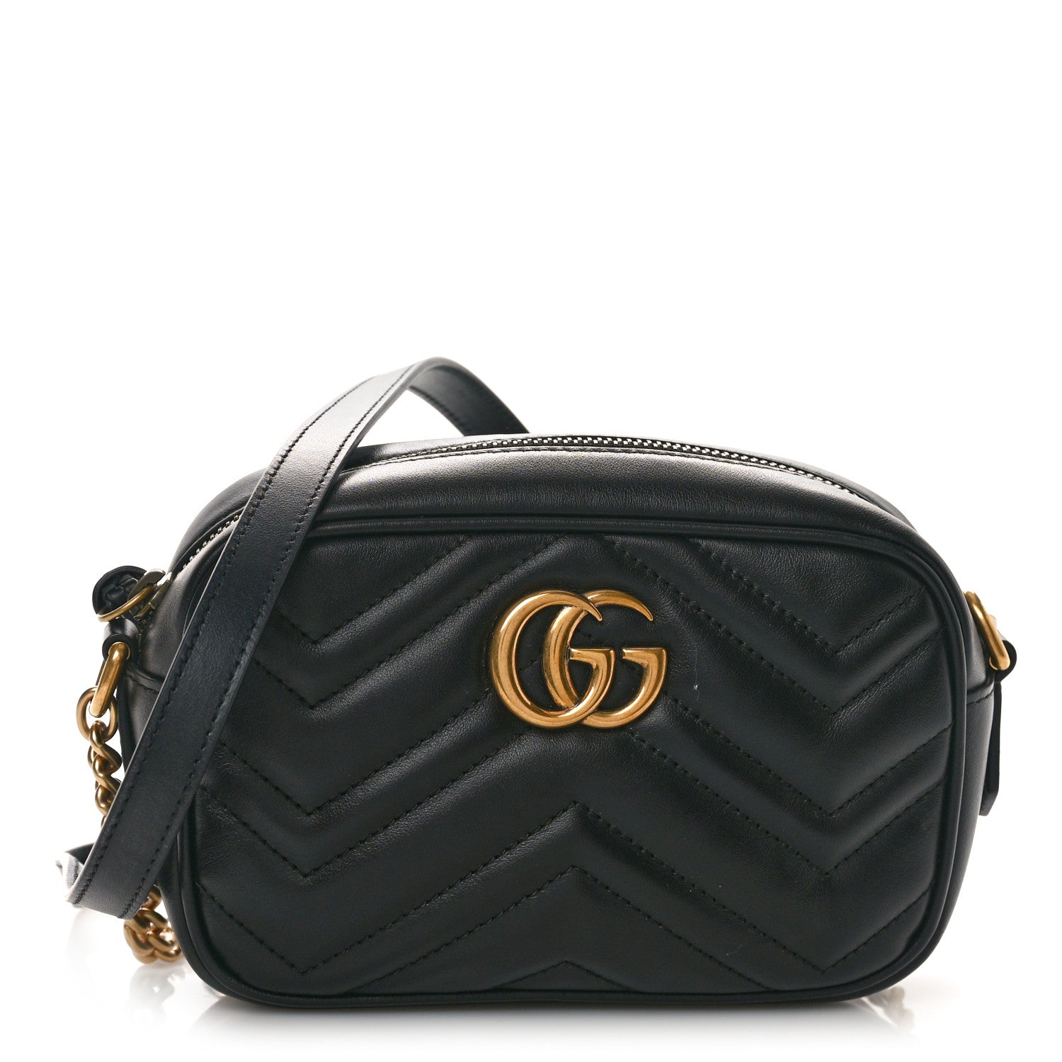 Gucci Calfskin Matelasse Mini GG Marmont Chain Shoulder Bag Black 1 of 10