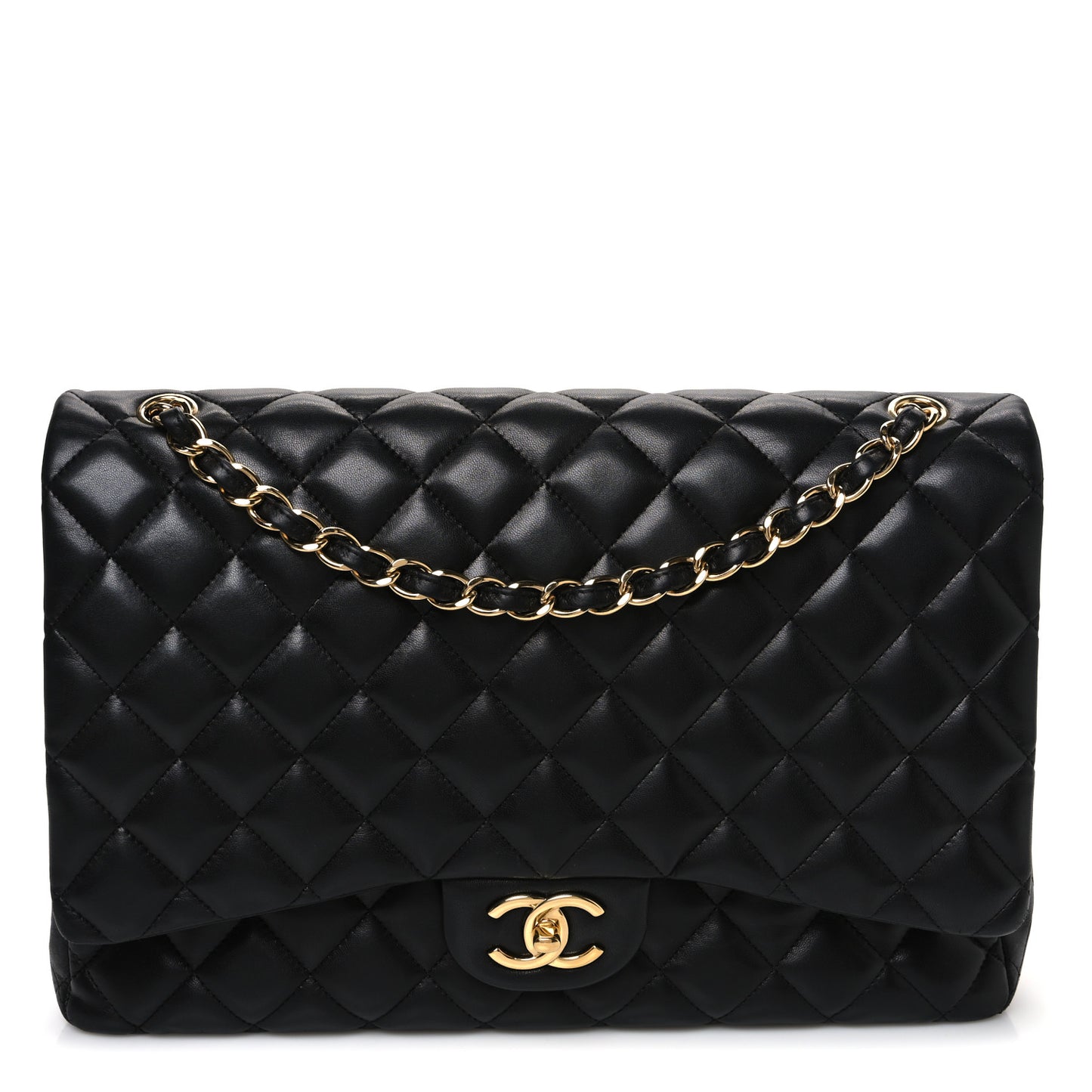 Lambskin Quilted Maxi Double Flap Black
