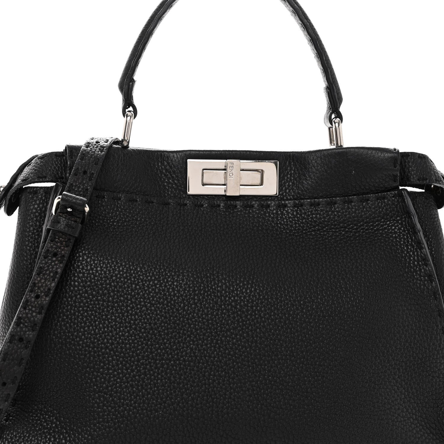 Fendi Cuoio Romano Selleria Bi-Color Medium Peekaboo Iconic Satchel Black Mou 8 of 10