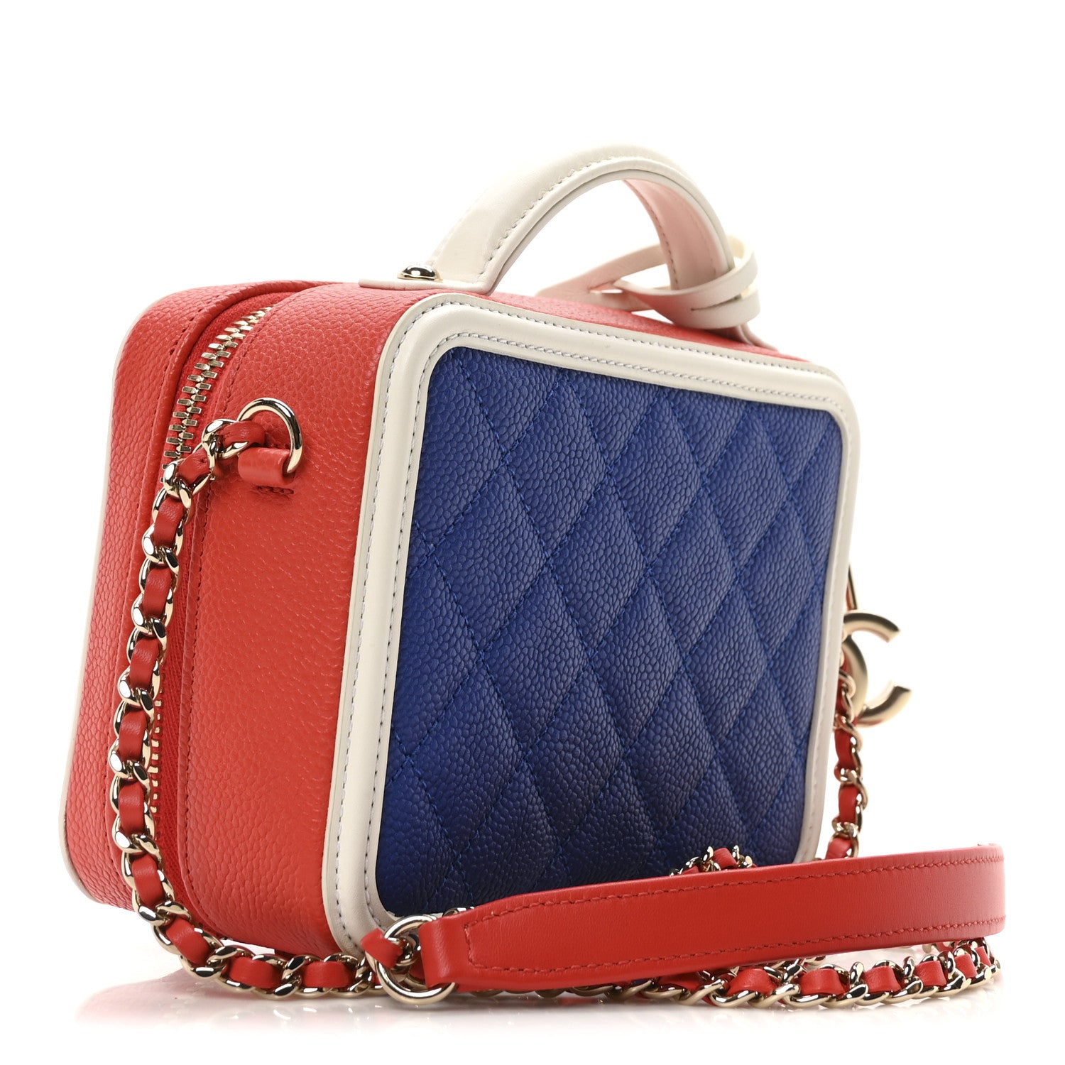 Chanel Caviar Quilted Small CC Filigree Vanity Case Blue White Red 3 of 11